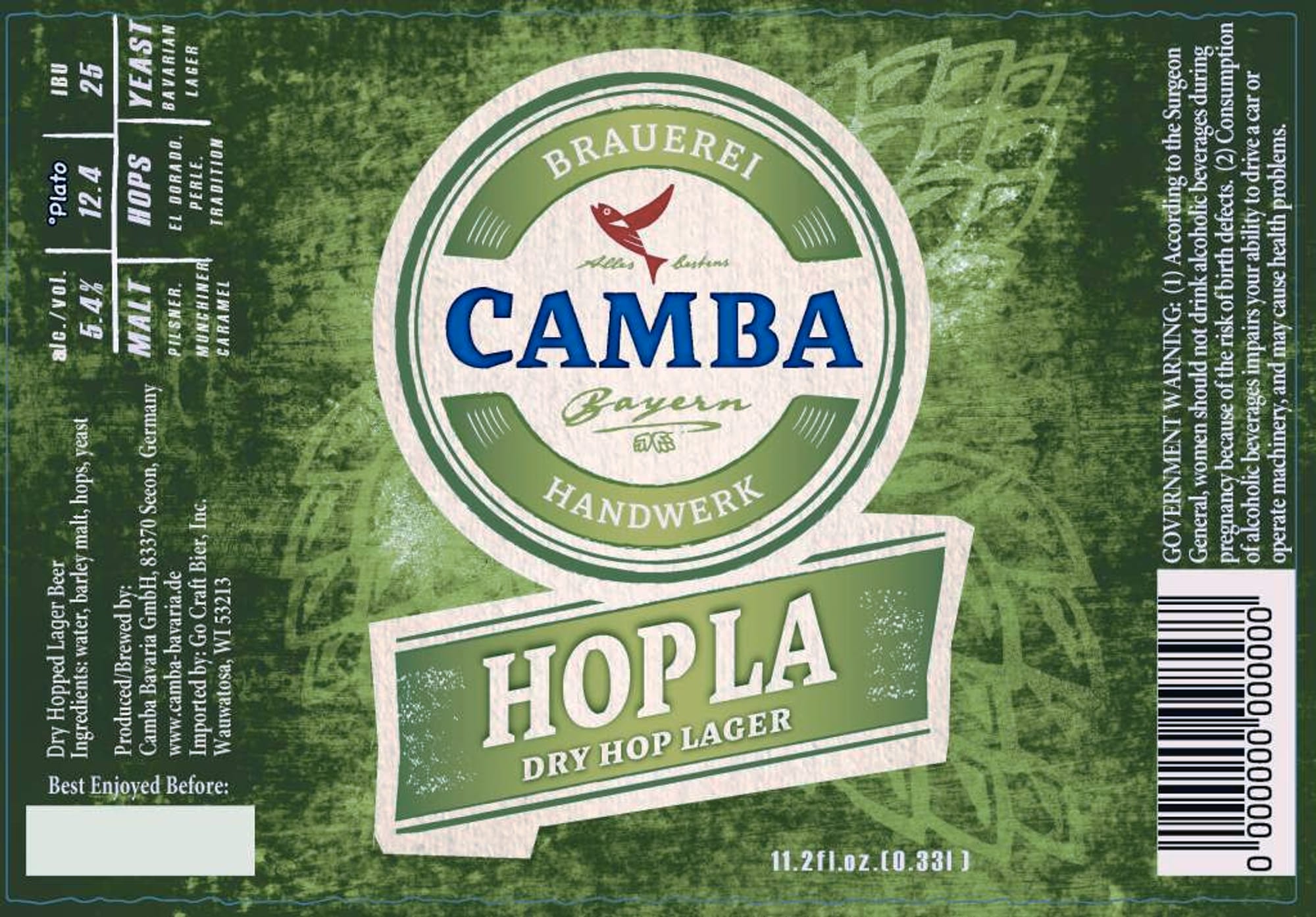 Hopla Dry Hop Lager by Camba-Bavaria - beer label