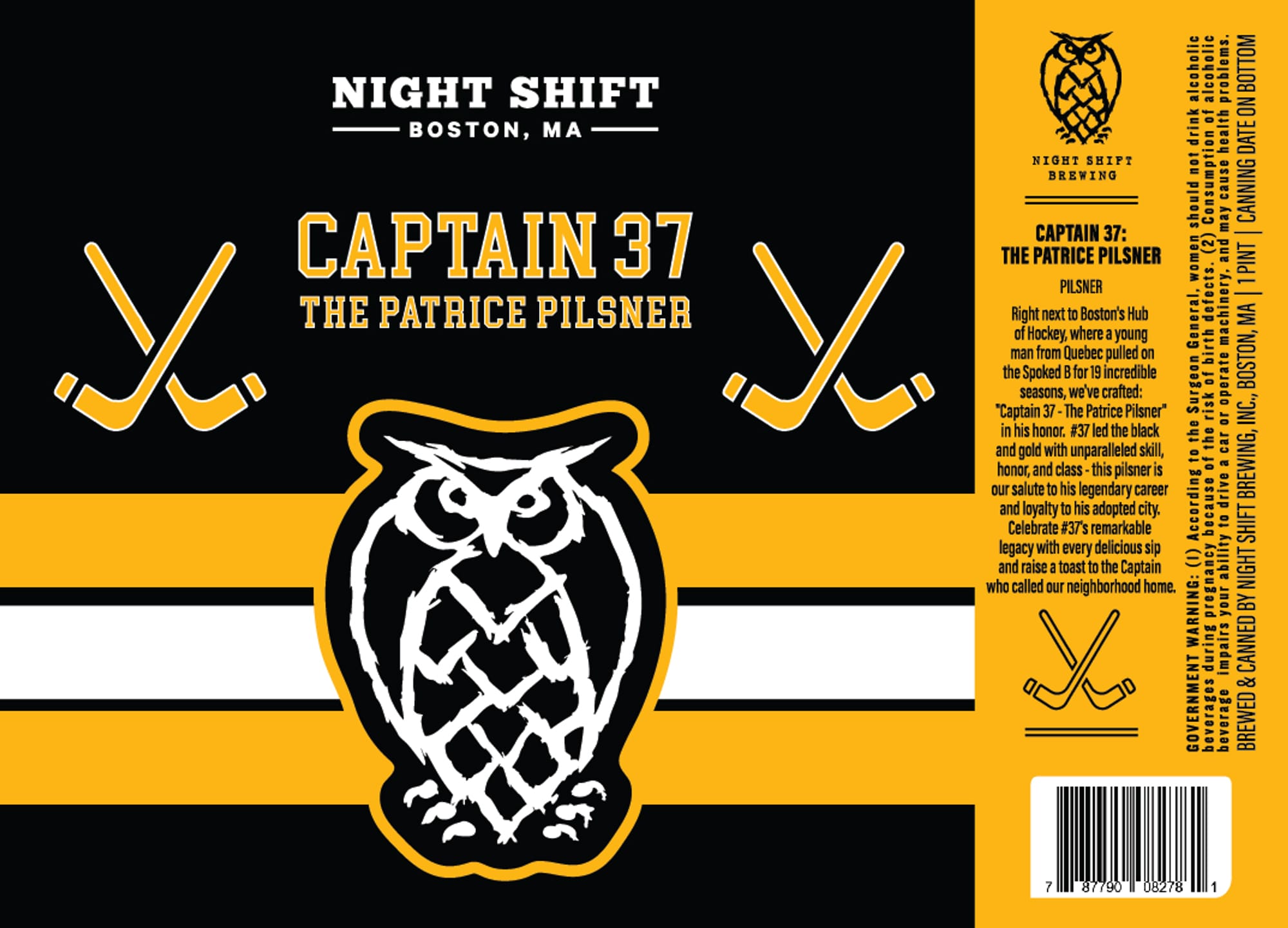 Captain 37: The Patrice Pilsner by Night Shift Brewing - beer label