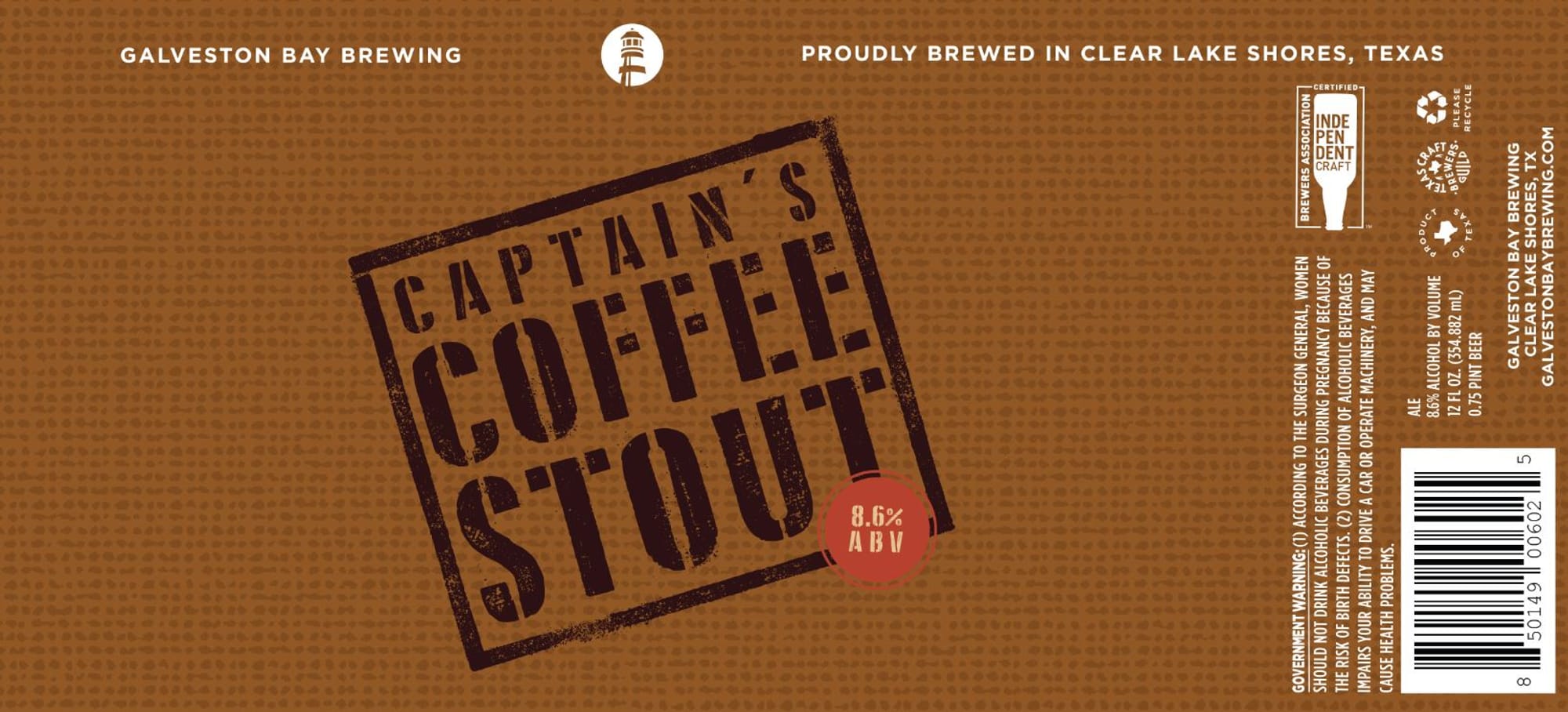 Captain's Coffee Stout by Galveston Bay Brewing - beer label