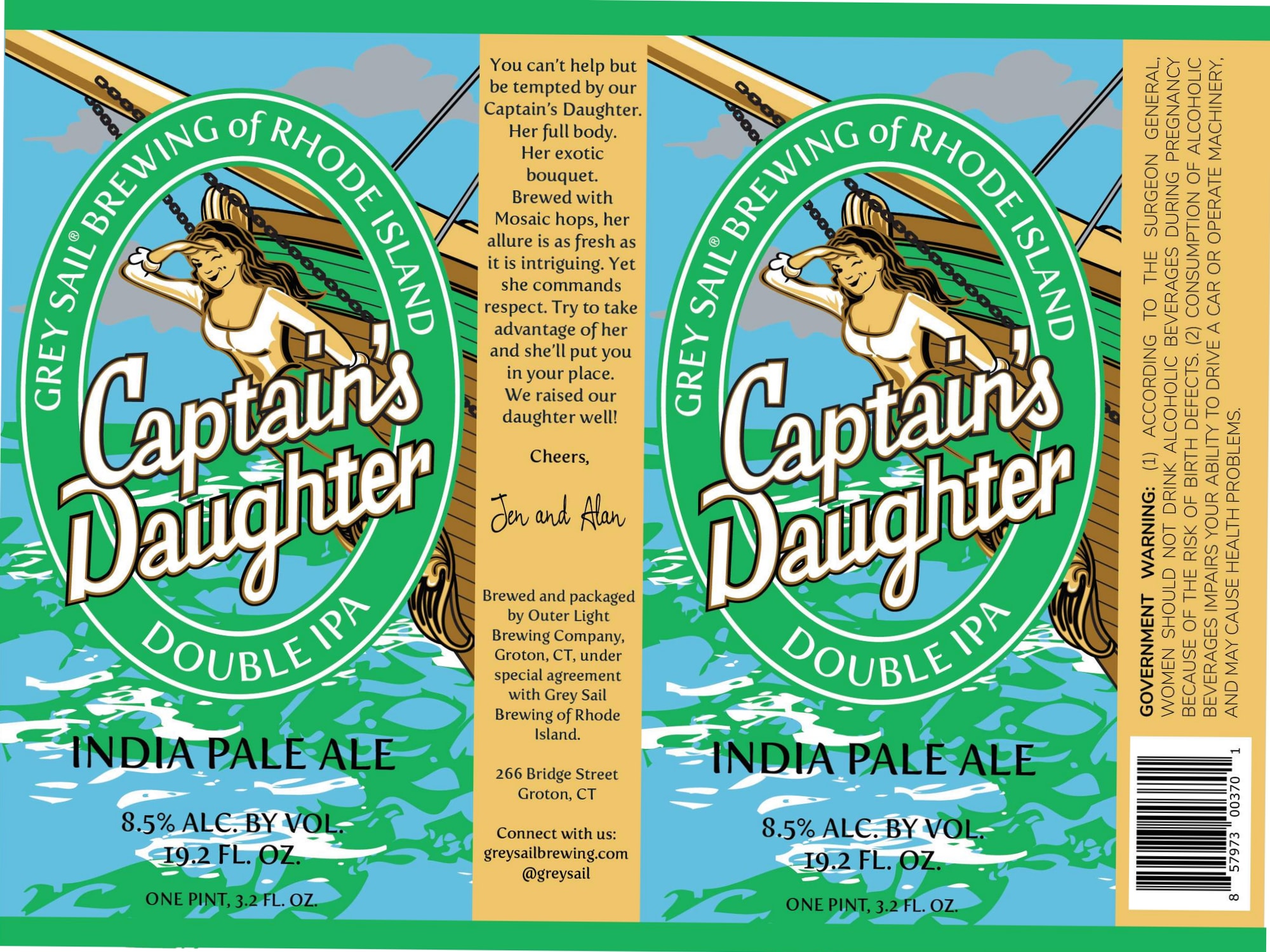Captain’s Daughter Double IPA by Grey Sail Brewing of Rhode Island - beer label