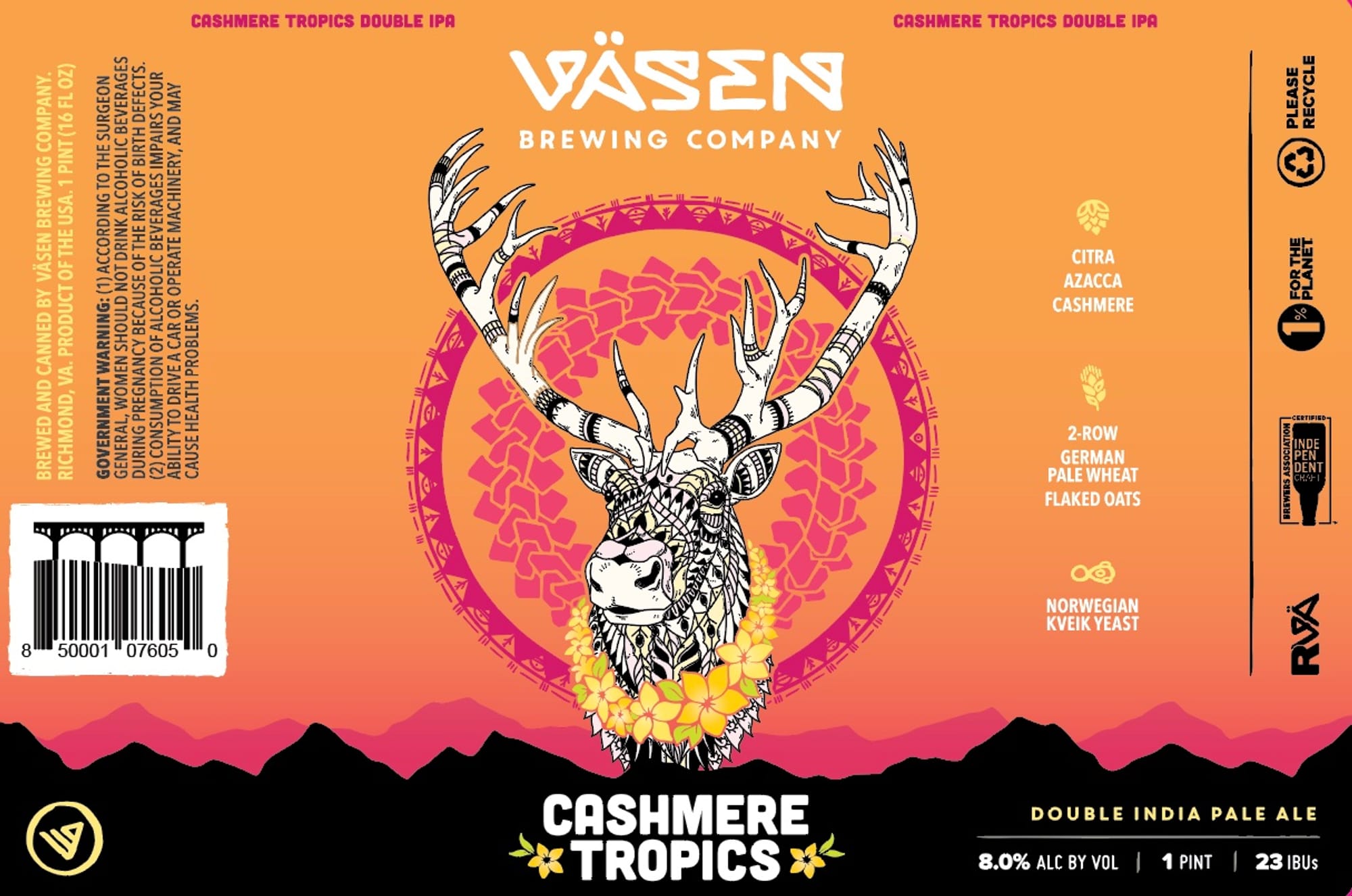 Cashmere Tropics Double IPA by Väsen Brewing Company - beer label