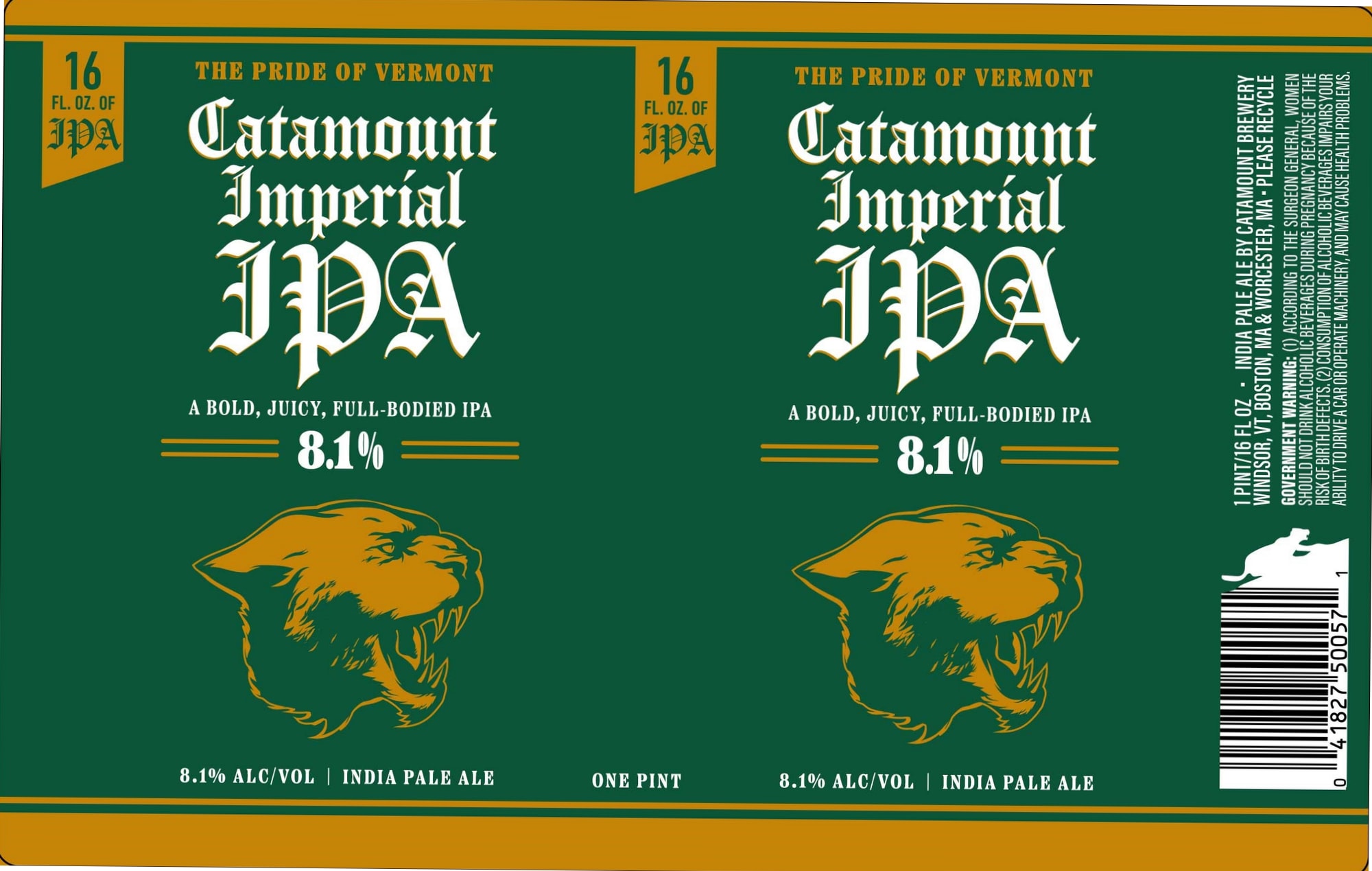 Catamount Imperial IPA by Catamount Brewing Co. - beer label