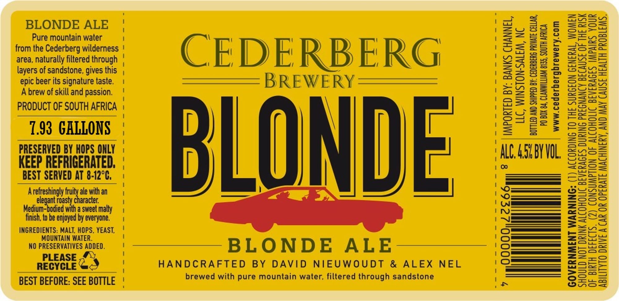 Blonde Ale by Cedarberg Brewery - beer label