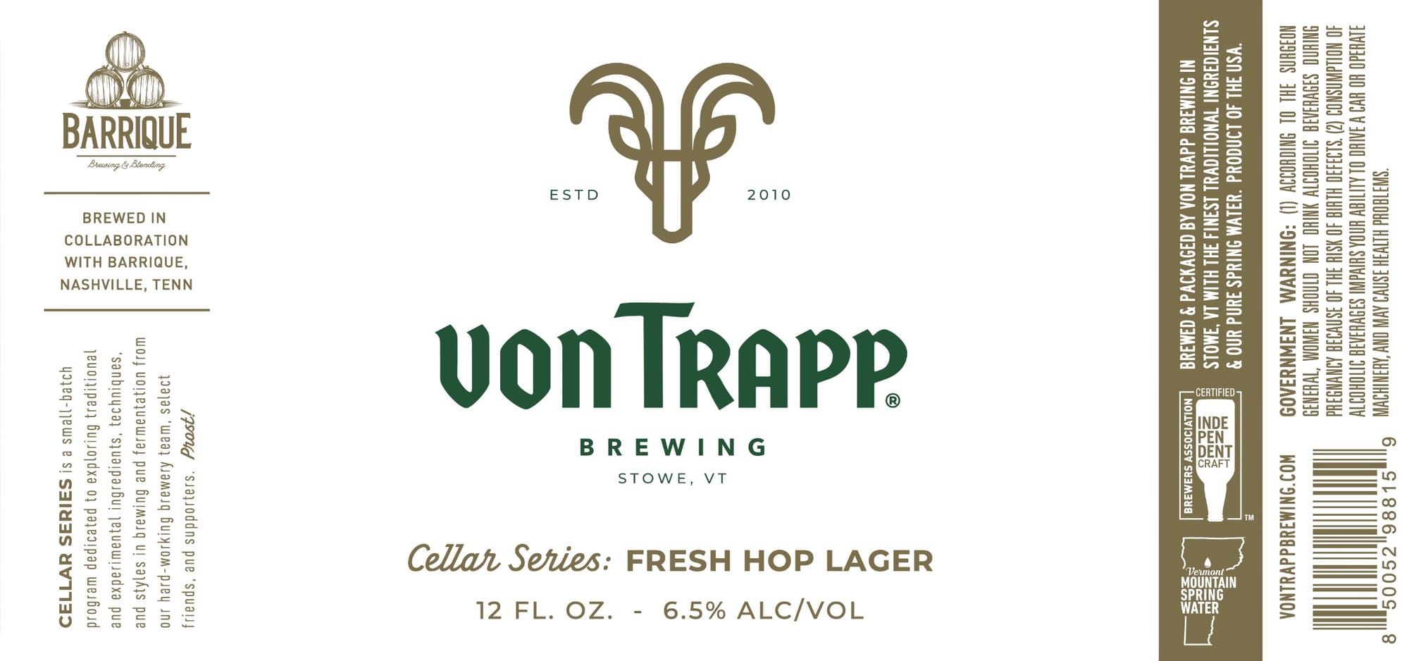 Cellar Series: Fresh Hop Lager by Von Trapp Brewing - beer label