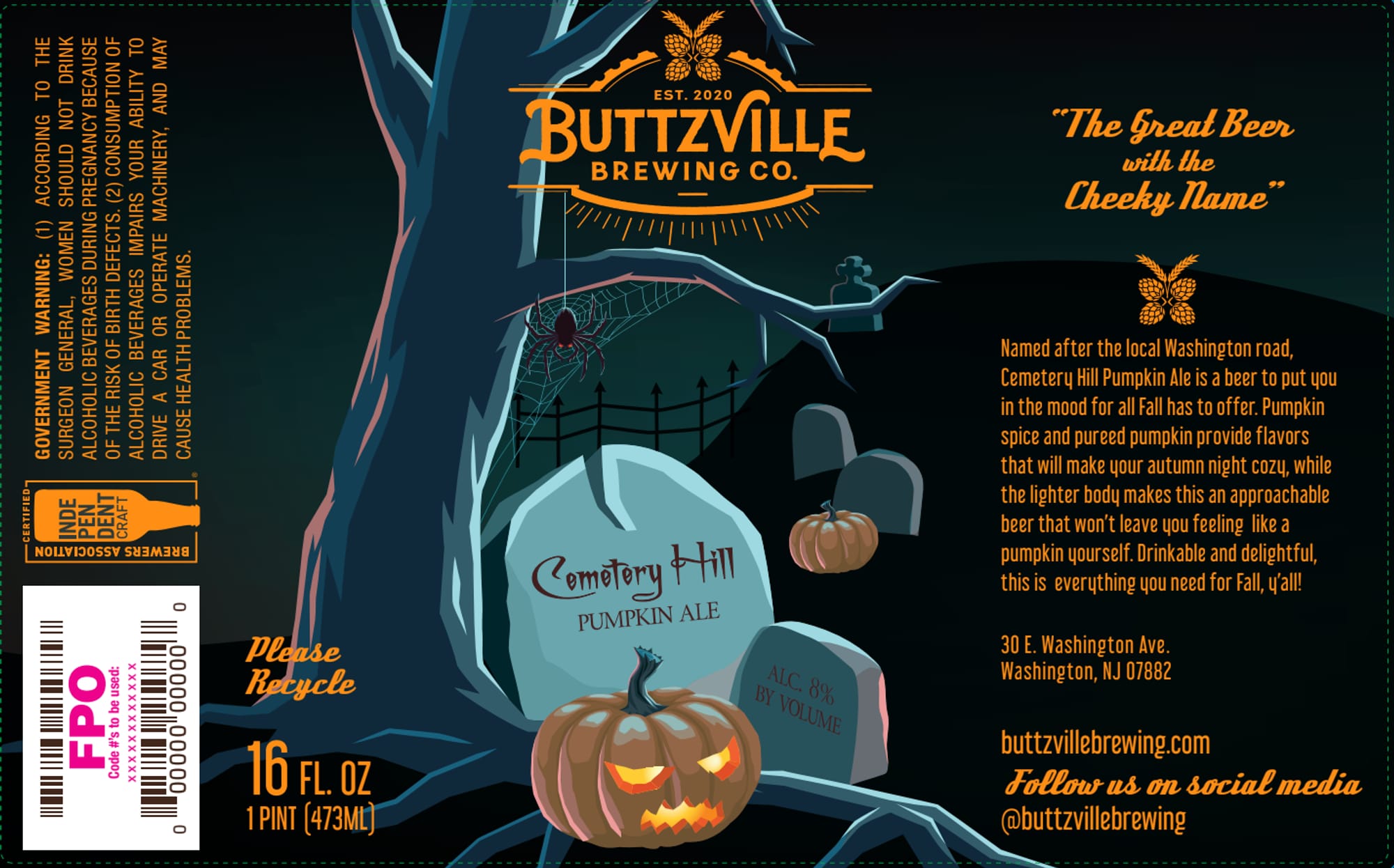Cemetery Hill Pumpkin Ale by Buttzville Brewing Co. - beer label