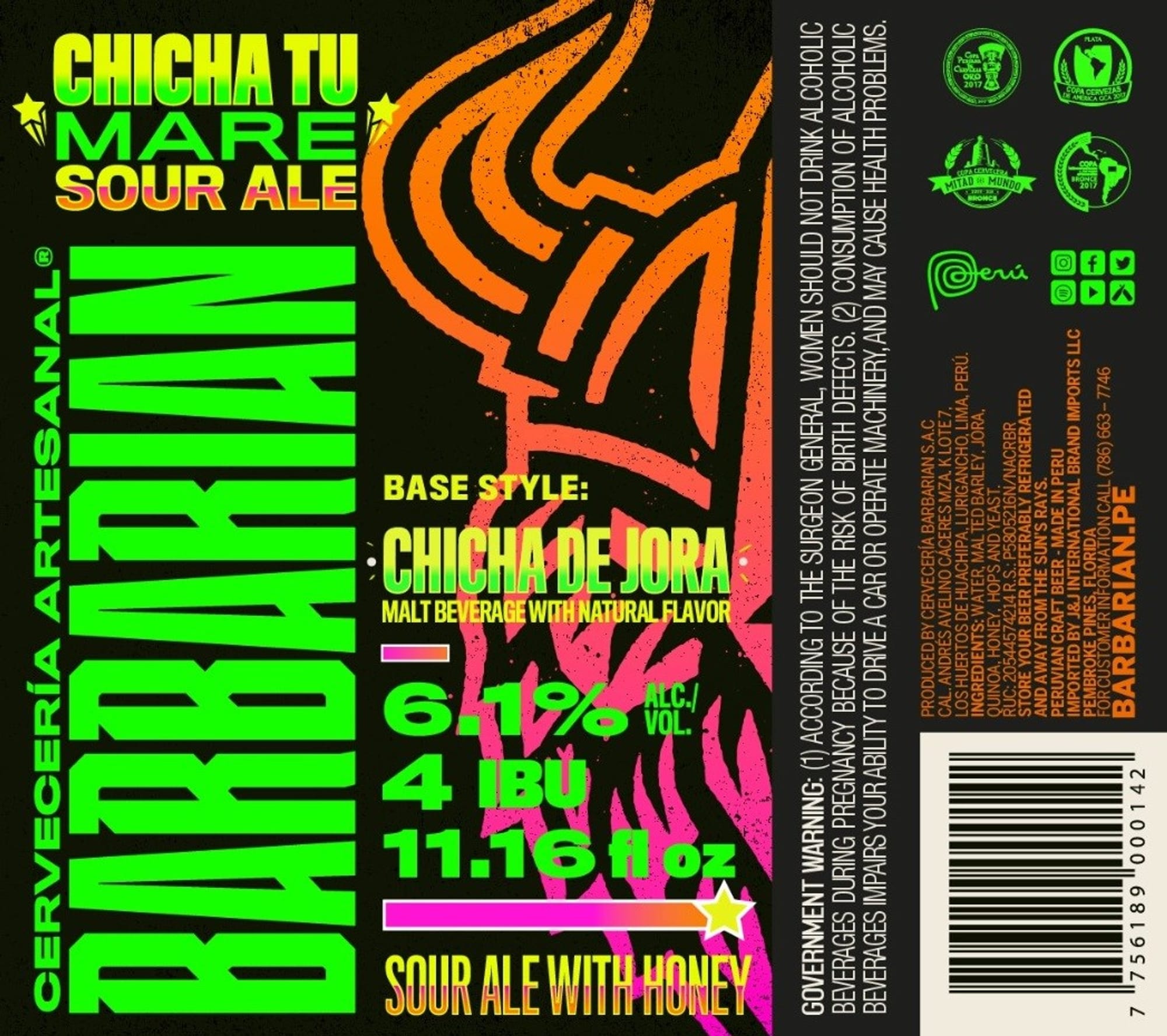 Chicha Tu Mare by Cervecería Barbarian - beer label