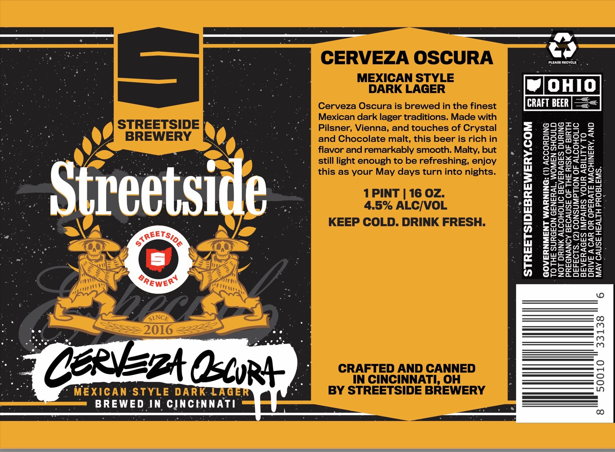 Cerveza Oscura by Streetside Brewery - beer label