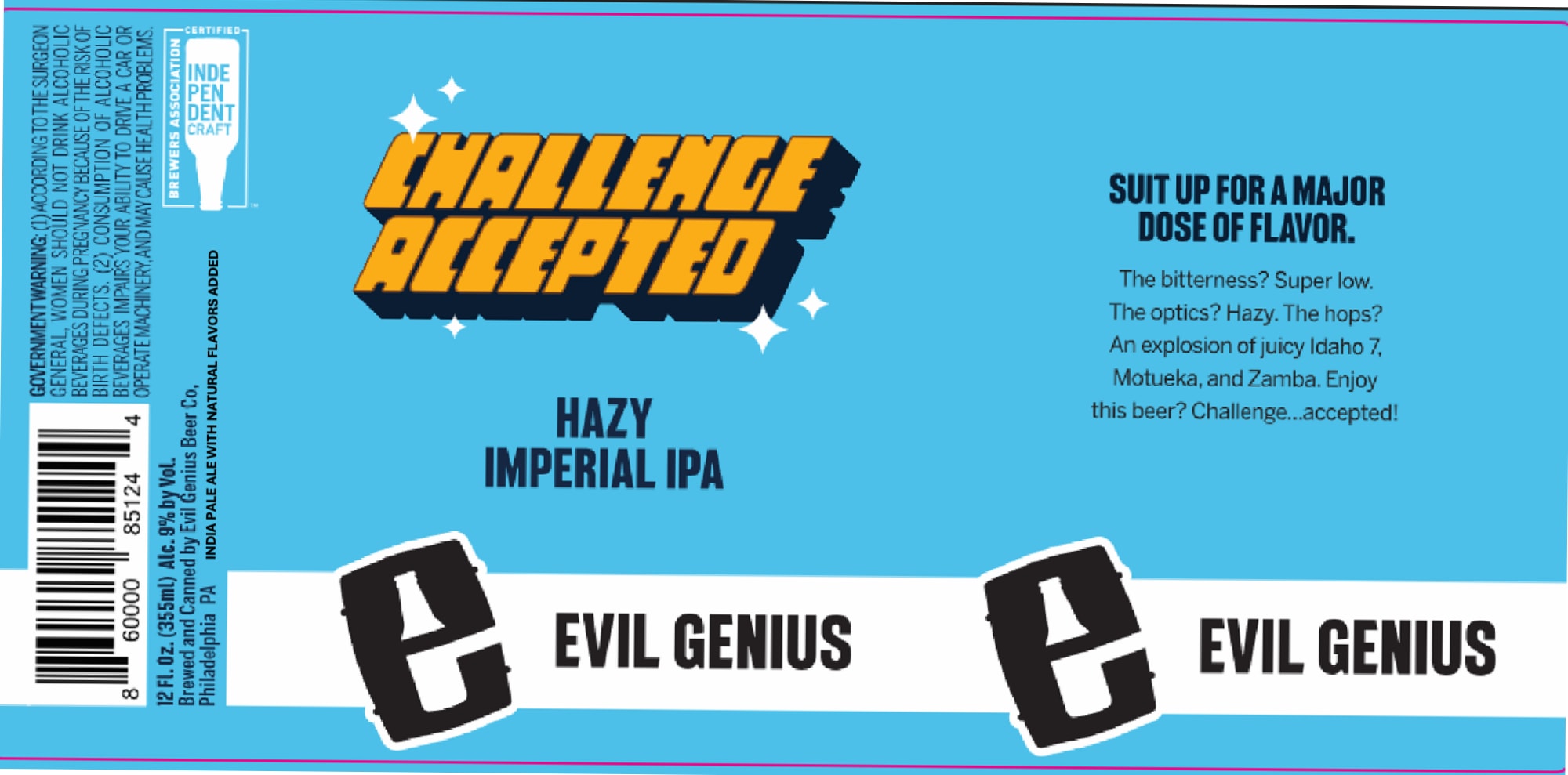 Challenge Accepted by Evil Genius Beer Co. - beer label