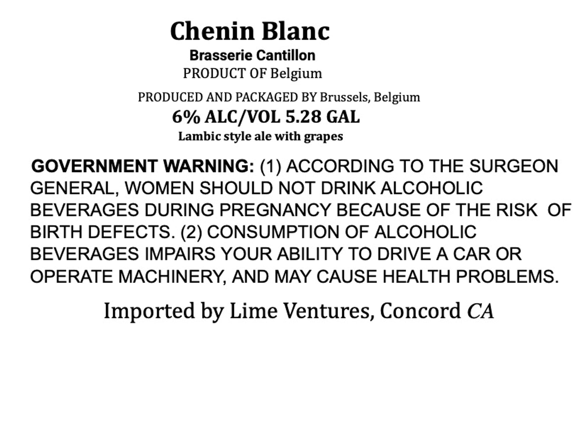 Chenin Blanc by Brasserie Cantillon - beer label