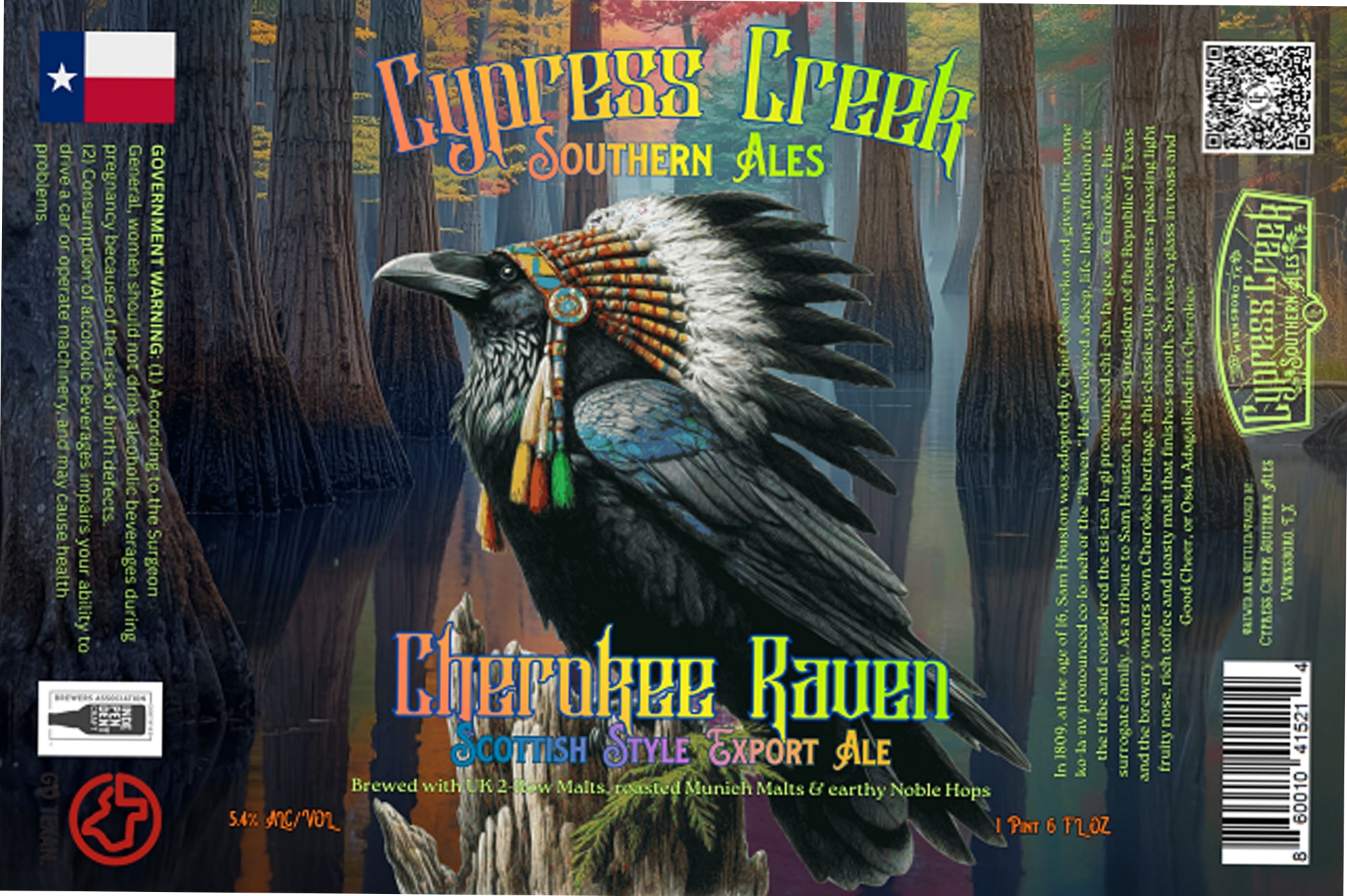 Cherokee Raven by Cypress Creek Brewing Company - beer label