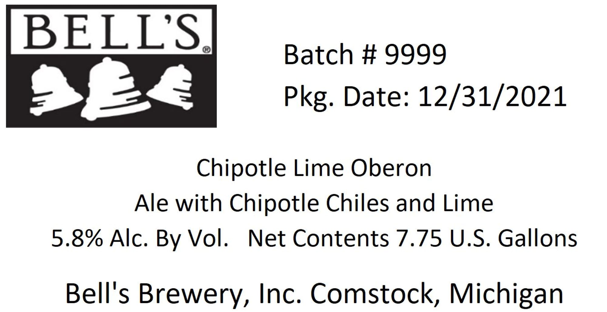 Chipotle Lime Oberon by Bell's Brewery - beer label