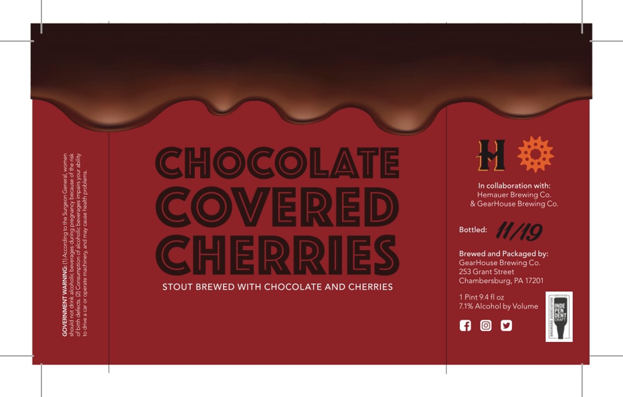 Chocolate Covered Cherries by Hemauer Brewing Co. - beer label