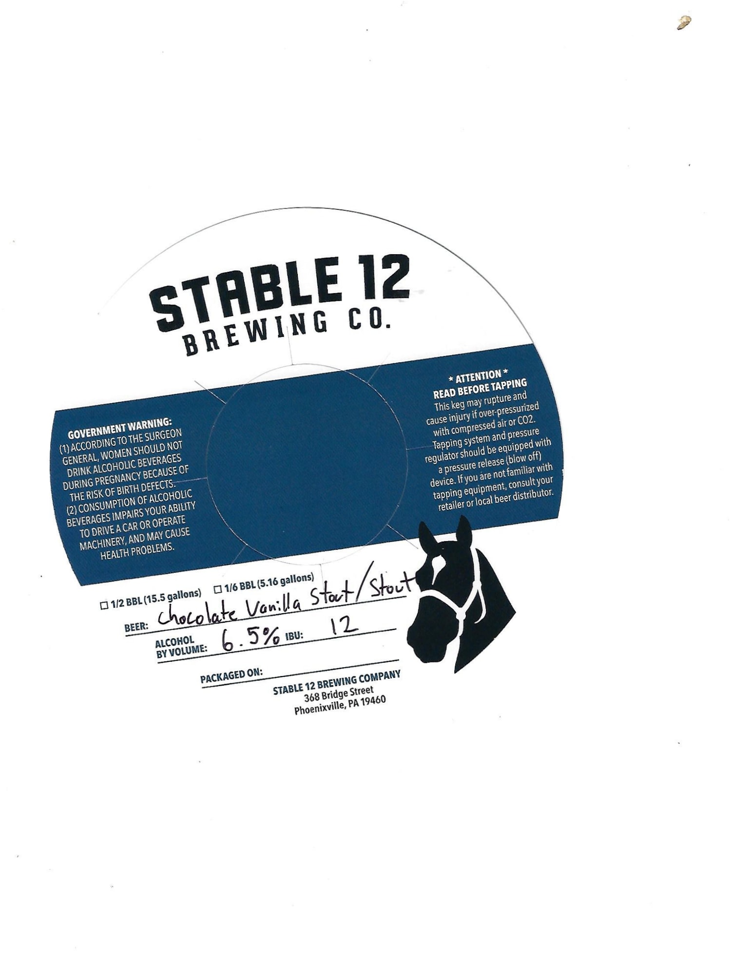 Chocolate Vanilla Stout by Stable 12 Brewing Co. - beer label