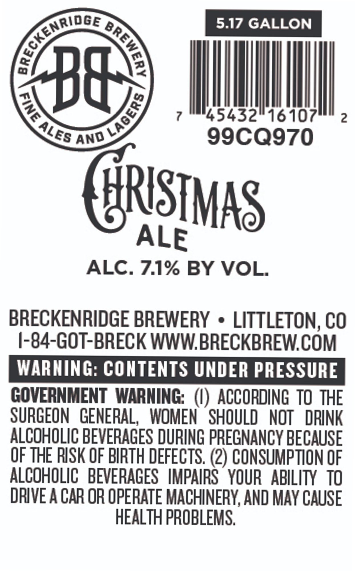 Christmas Ale by Breckenridge Brewery - beer label