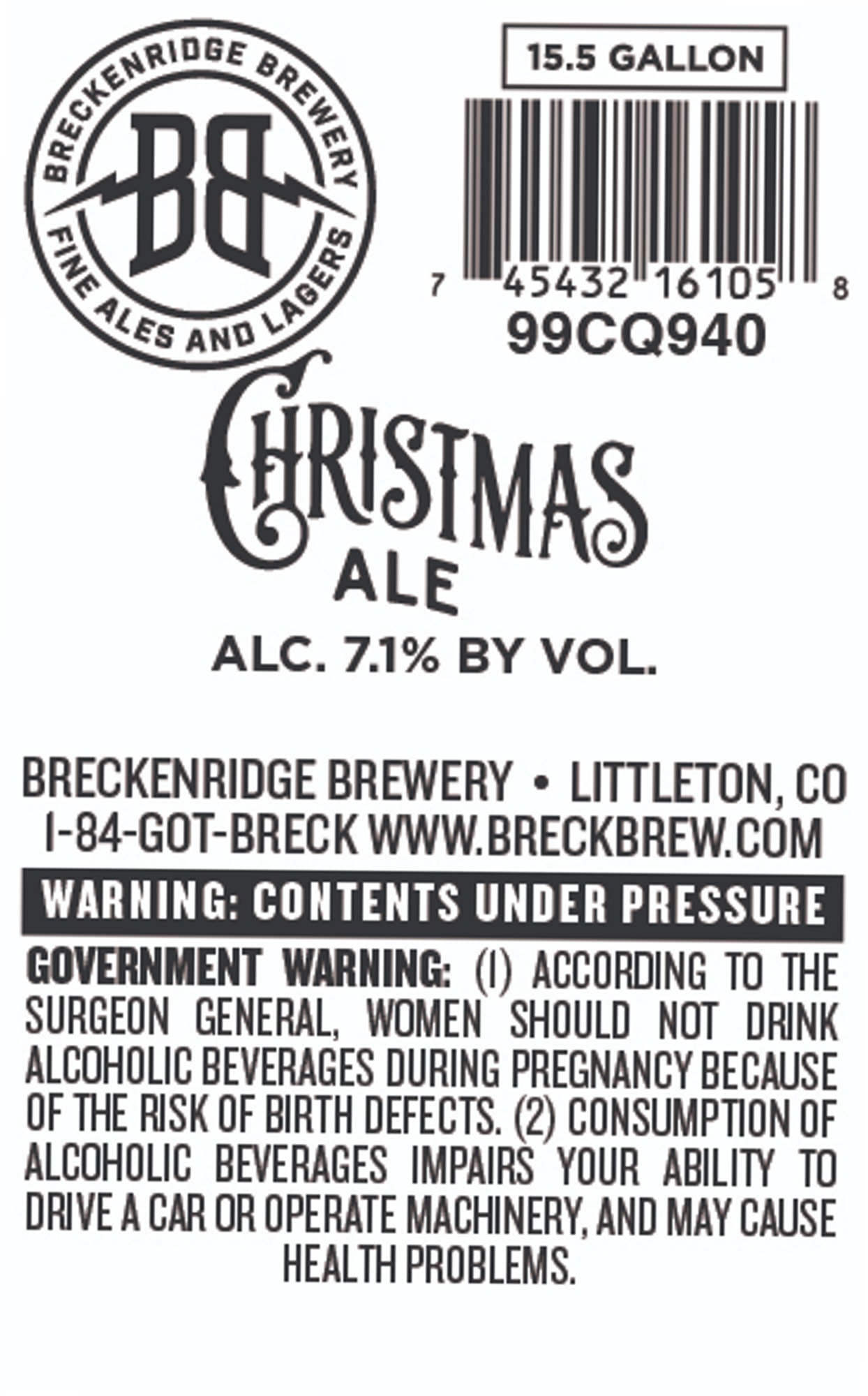 Christmas Ale by Breckenridge Brewery - beer label