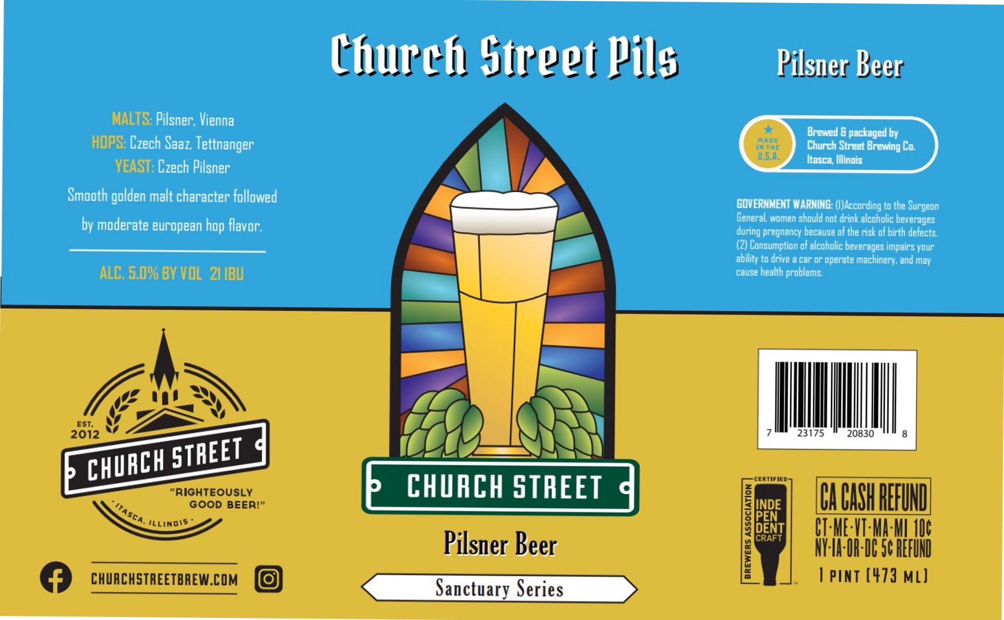 Church Street Pilsner Beer by Church Street Brewing Co. - beer label