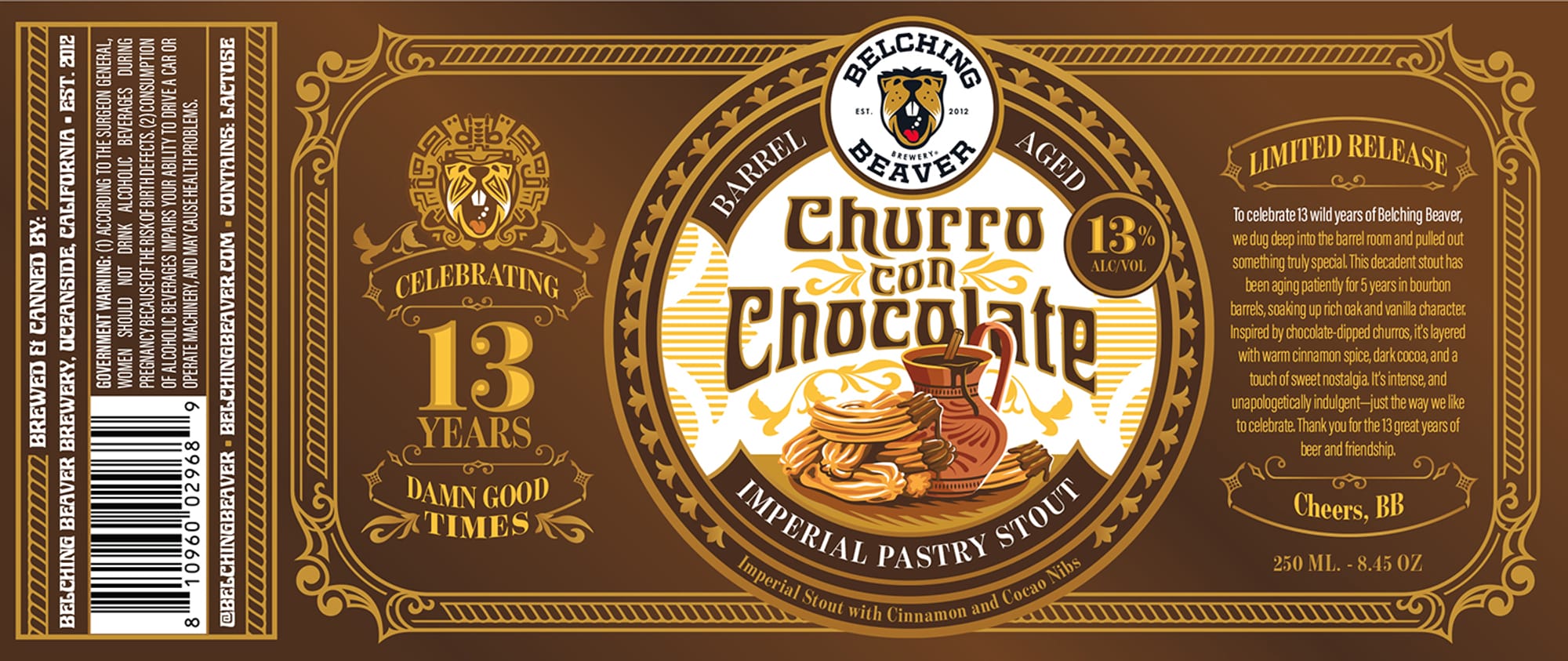 Churro con Chocolate by Belching Beaver Brewery - beer label