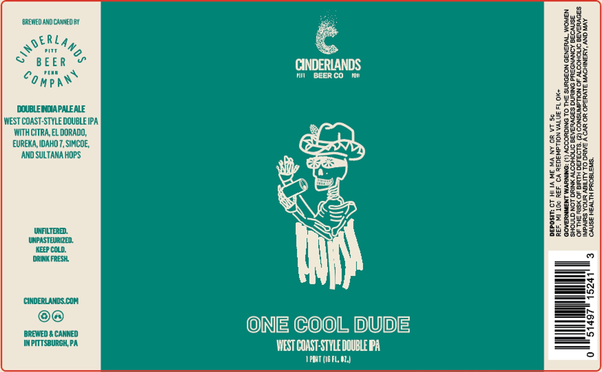 One Cool Dude by Cinderlands Beer Co. - beer label
