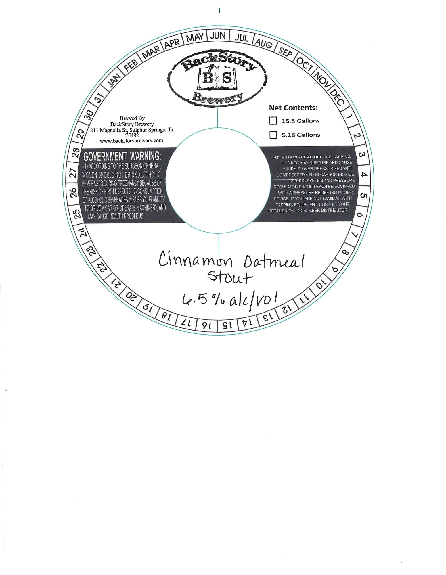 Cinnamon Oatmeal Stout by BackStory Brewery - beer label