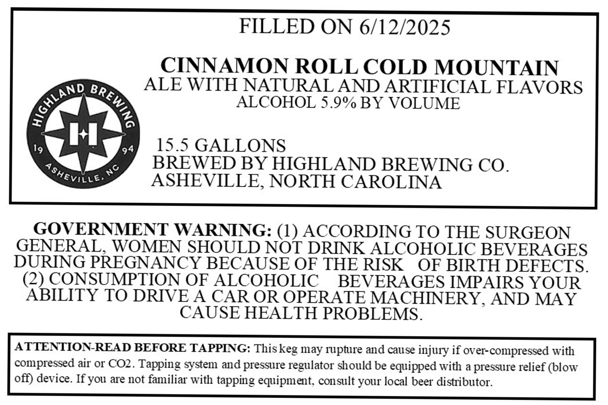 Cinnamon Roll Cold Mountain by Highland Brewing - beer label