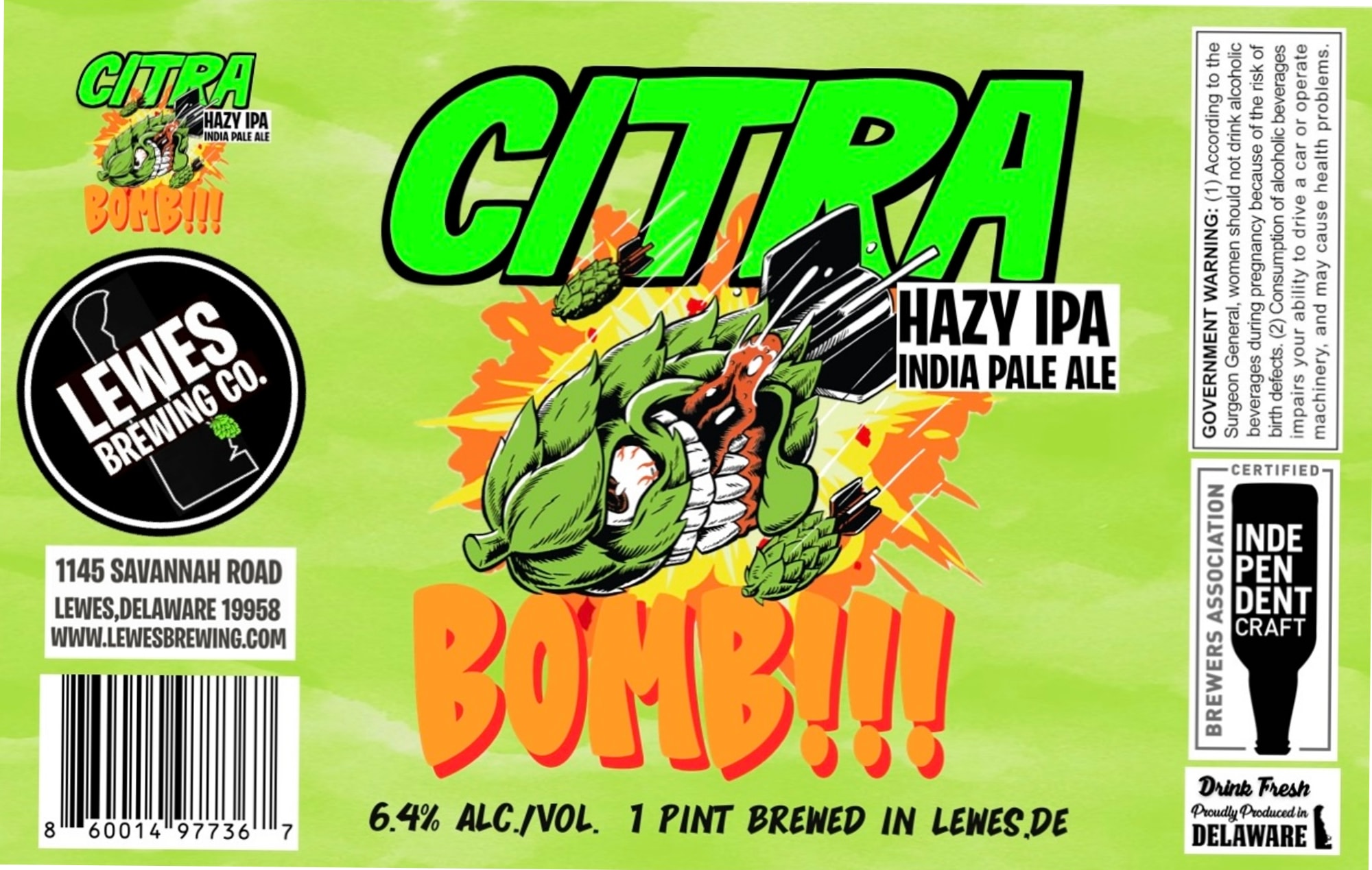 Citra Bomb!! by Lewes Brewing Co. - beer label
