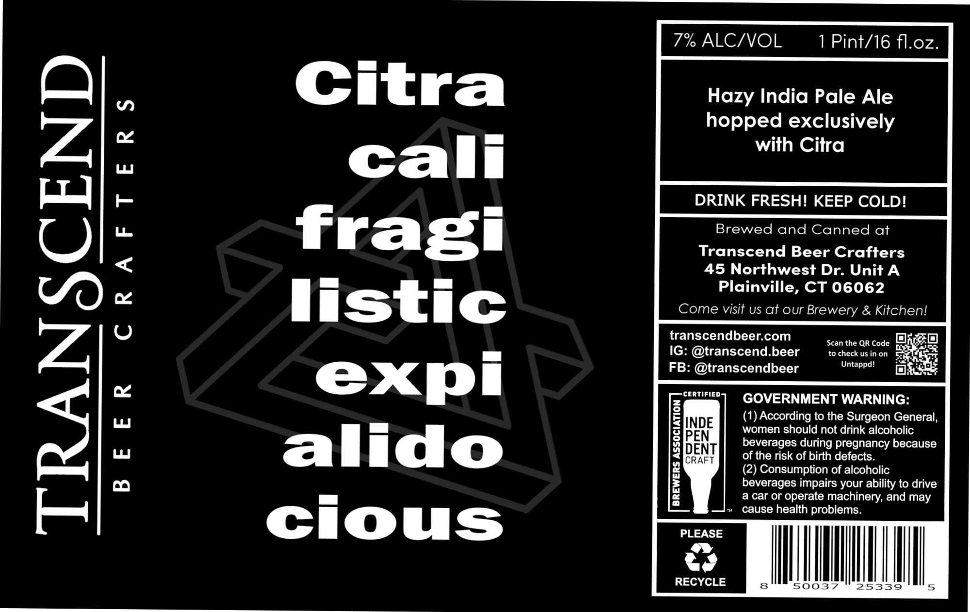 Citra fragilistic expiali-delicious by Transcendent Brewers - beer label