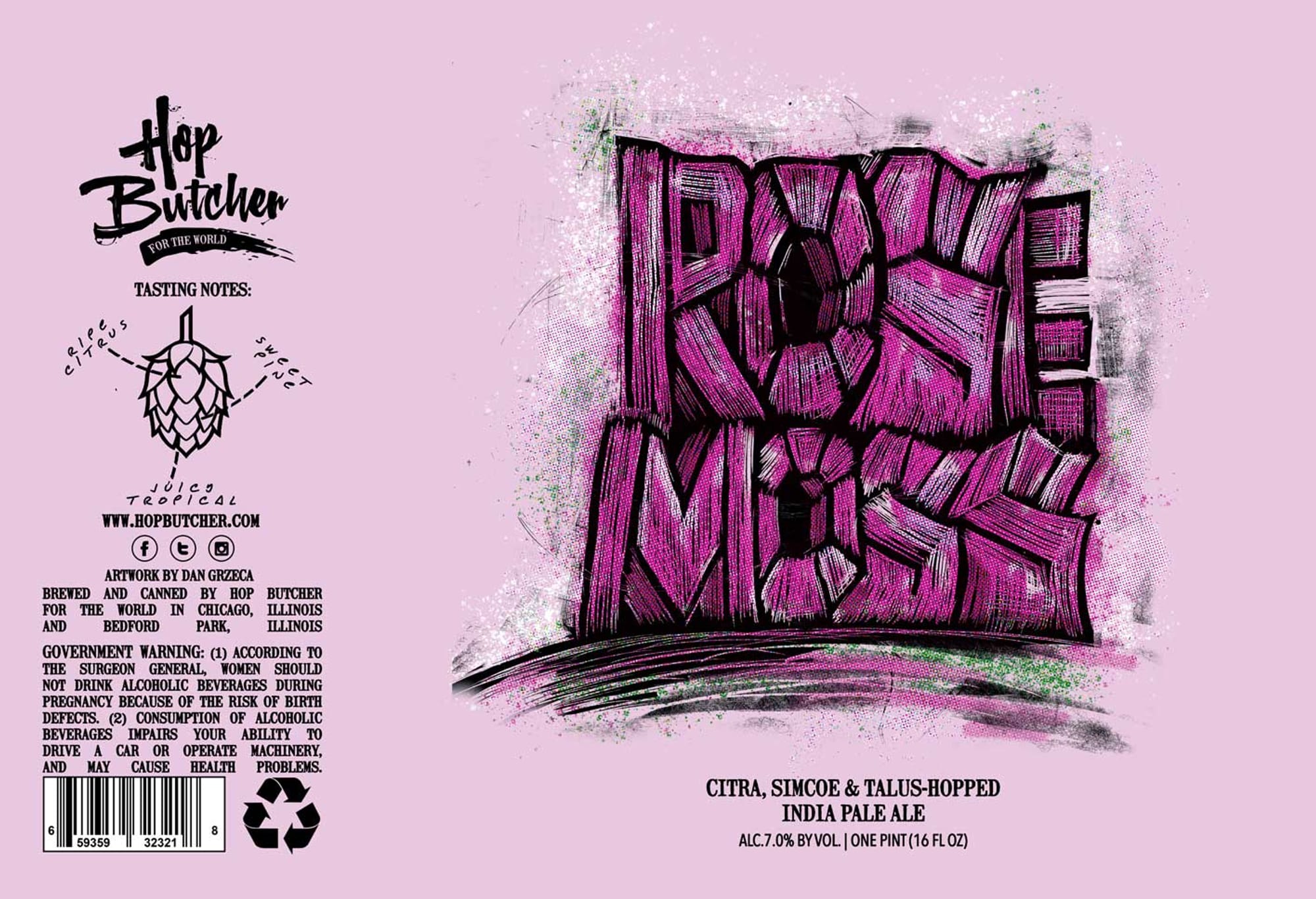 Citra, Simcoe & Talus-Hopped India Pale Ale by Hop Butcher for the World - beer label