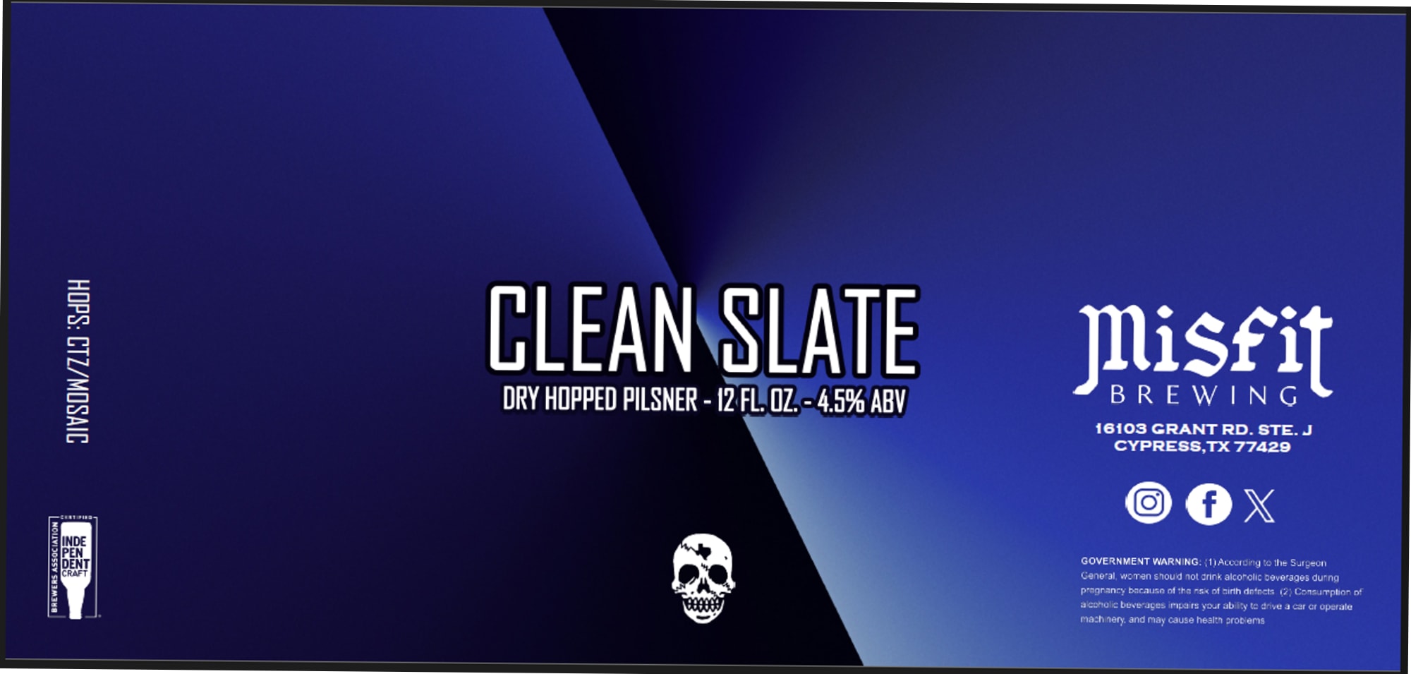 Clean Slate by misfit Brewing - beer label