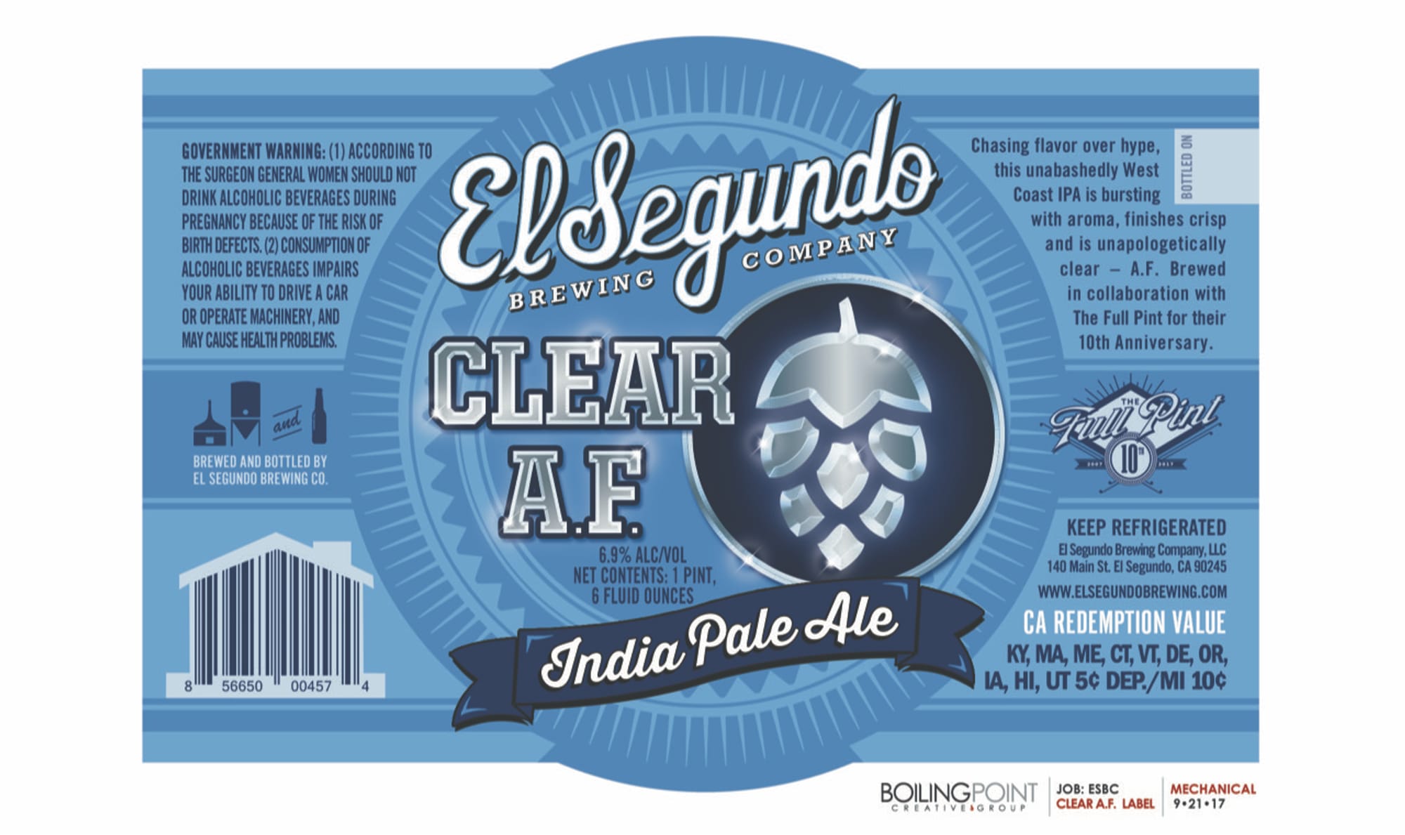 Clear A.F. by El Segundo Brewing Company - beer label