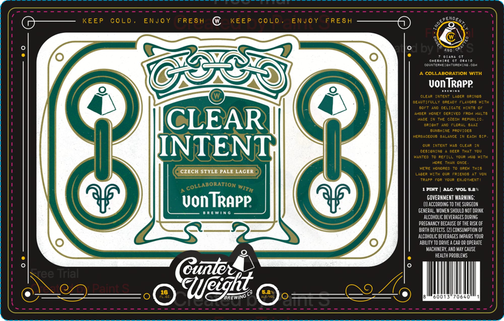 Clear Intent by Von Trapp Brewing - beer label