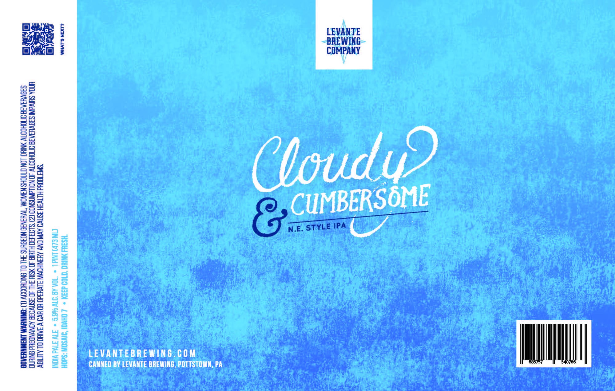 Cloudy & Cumbersome by Levante Brewing Company - beer label