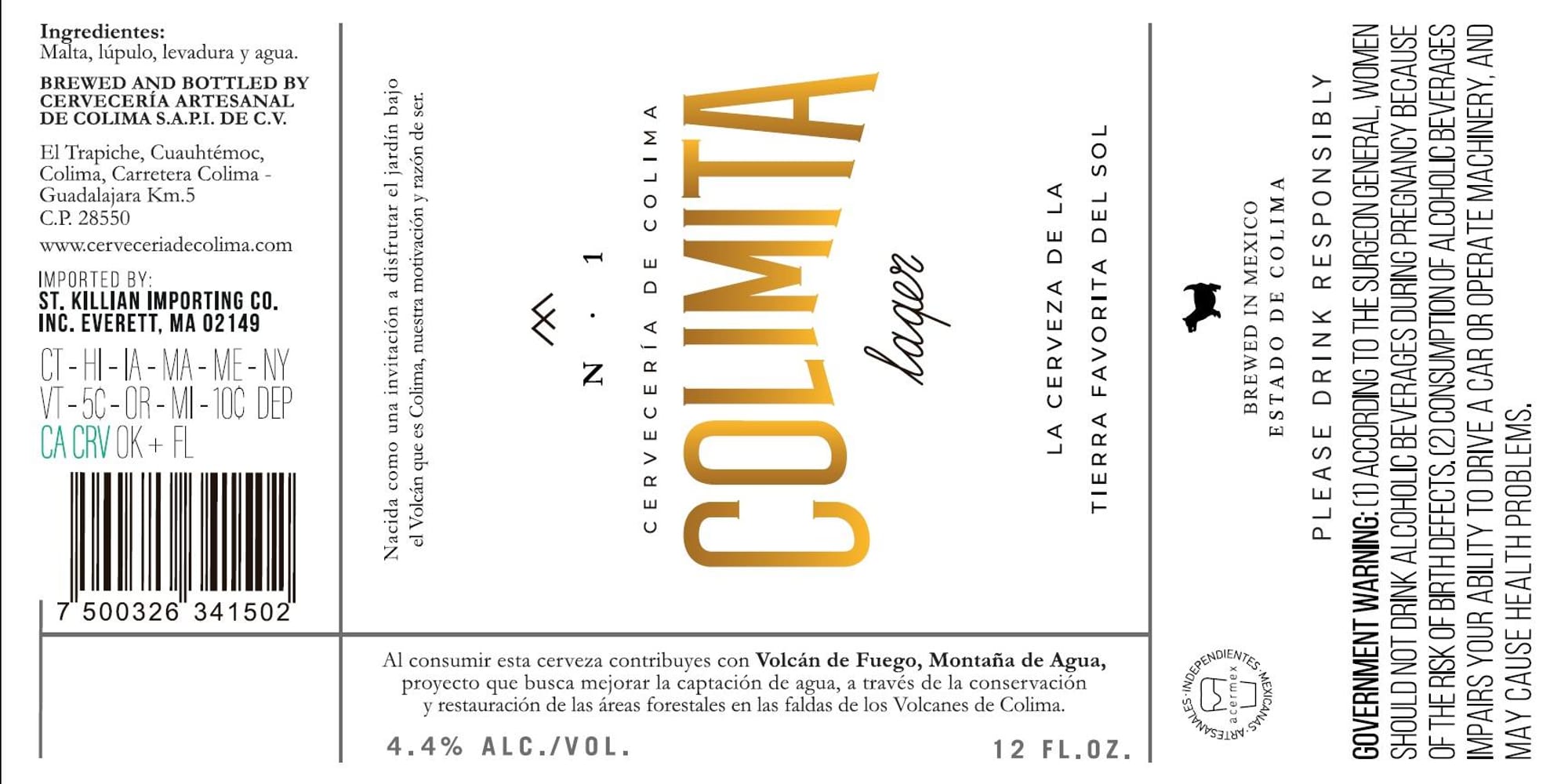 Colima 1 Lager by Cervecería Artesanal de Colima - beer label