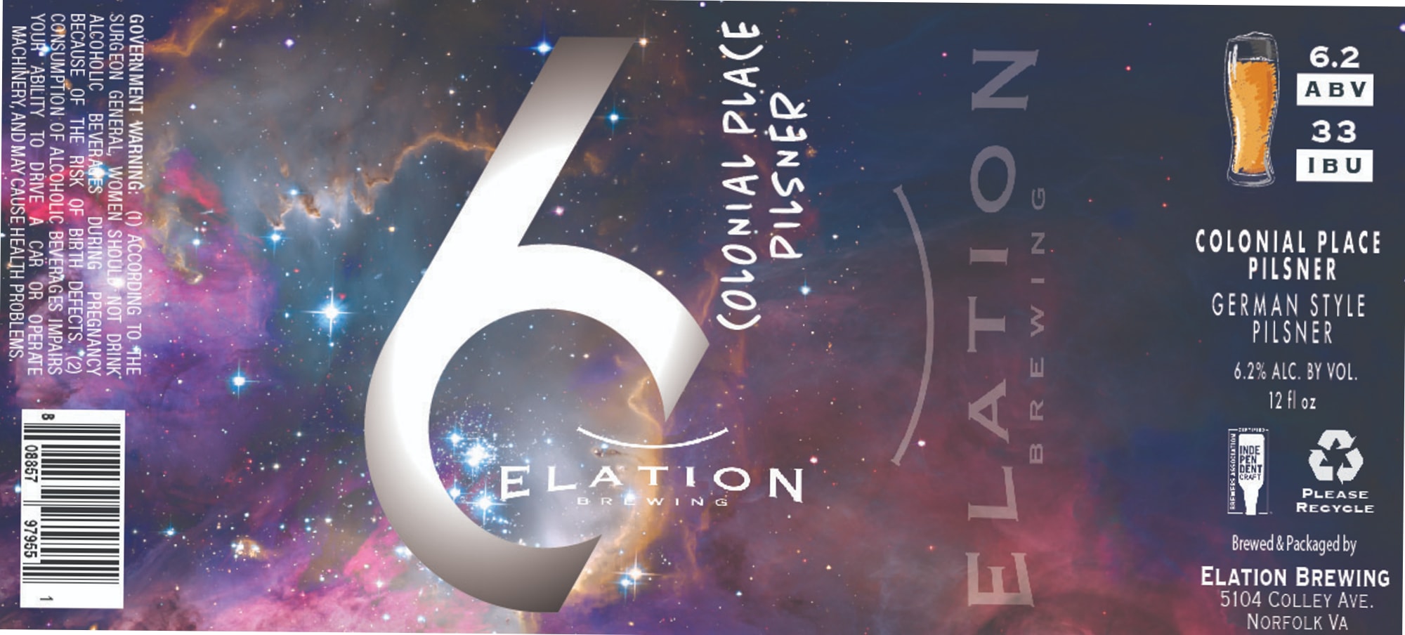 Colonial Place Pilsner by Elation Brewing - beer label