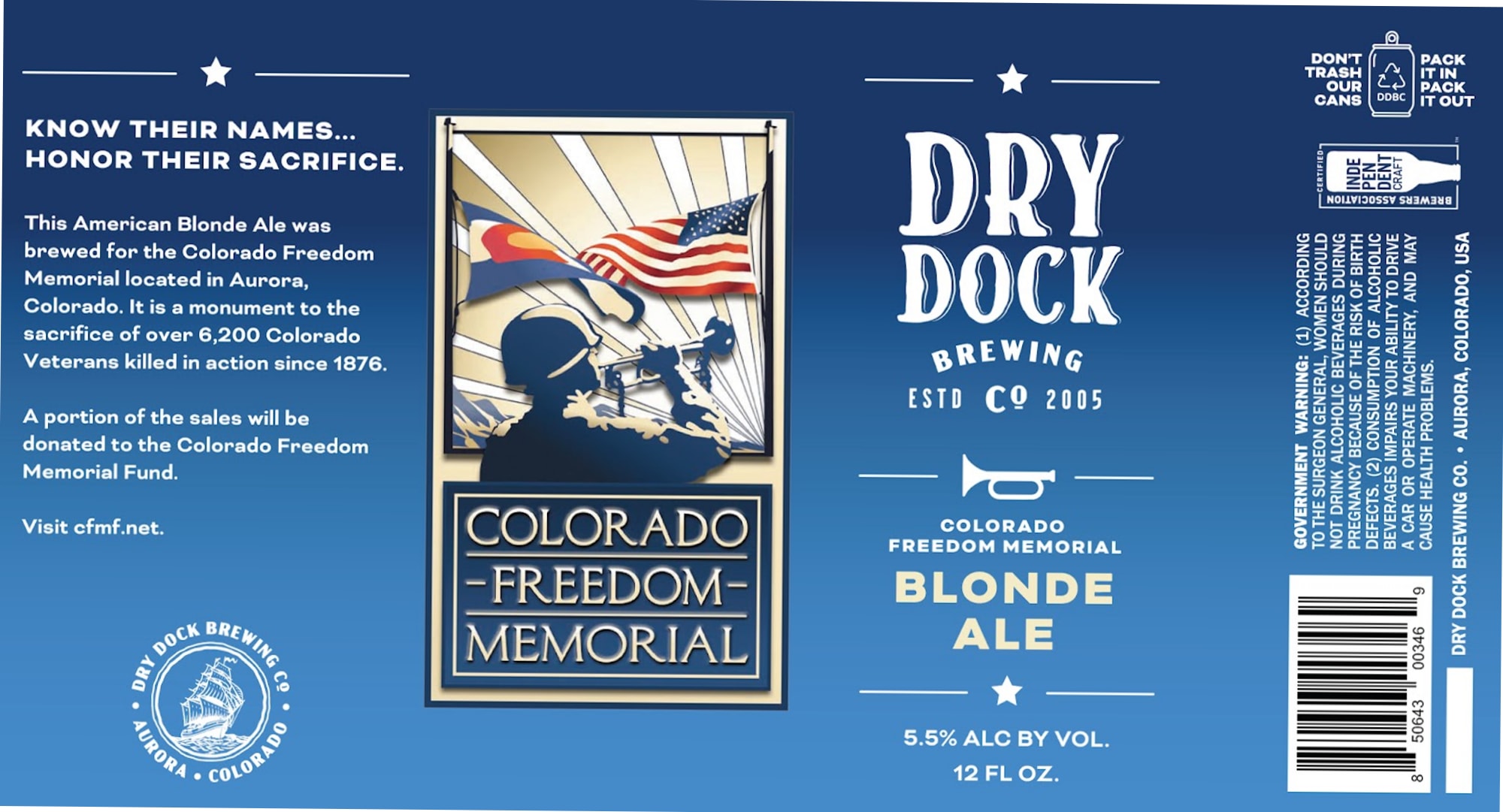 Colorado Freedom Memorial Blonde Ale by Dry Dock Brewing Co. - beer label