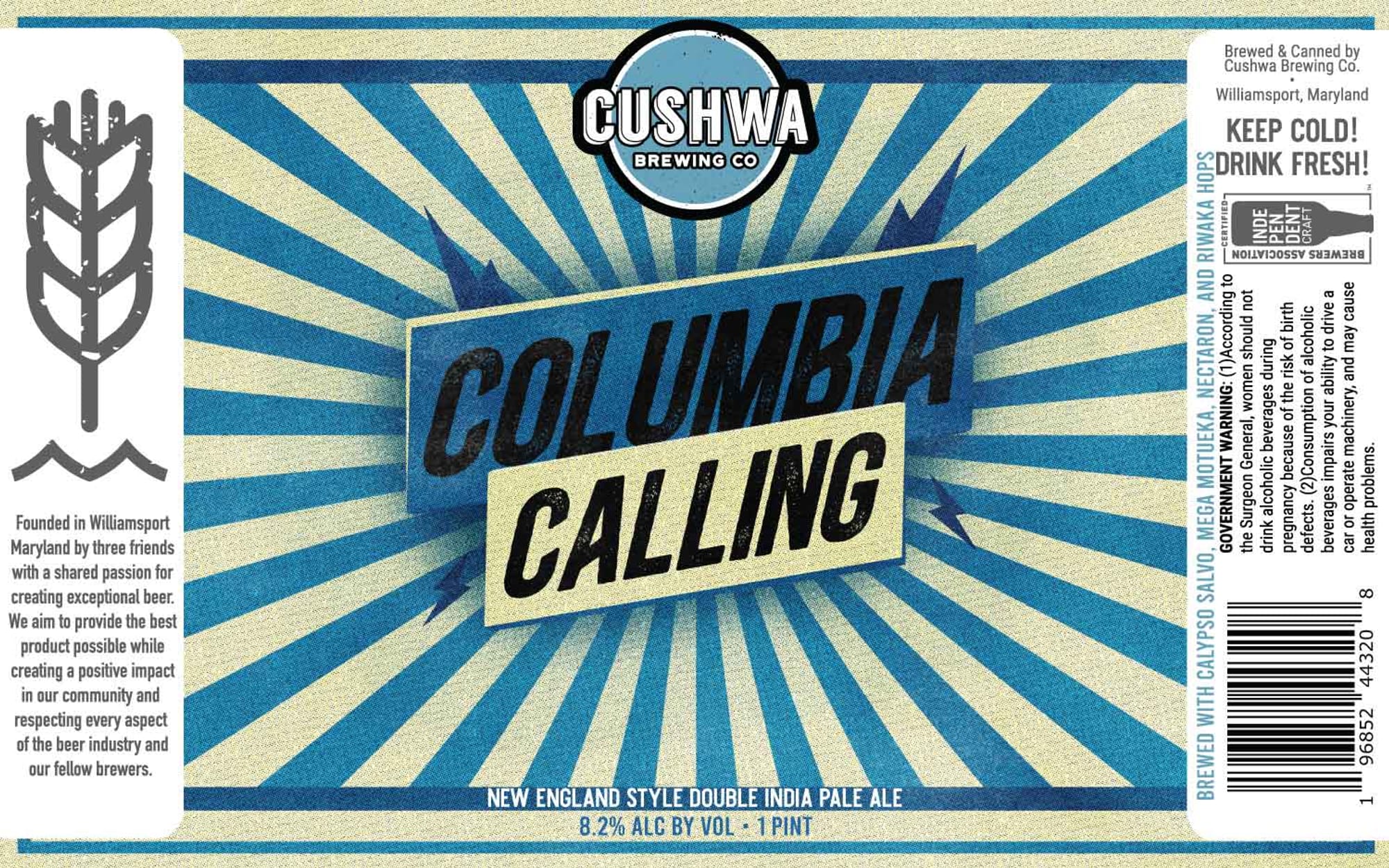Columbia Calling by Cushwa Brewing Co - beer label