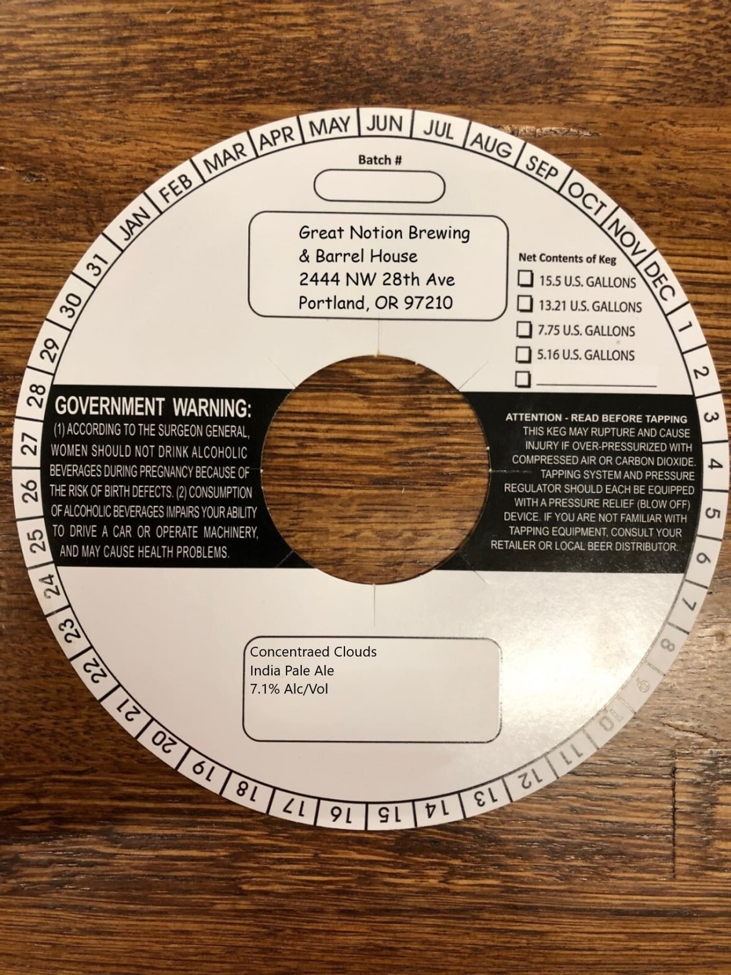 Government Warning (Concentrated Clouds) by Great Notion Brewing & Barrel House - beer label
