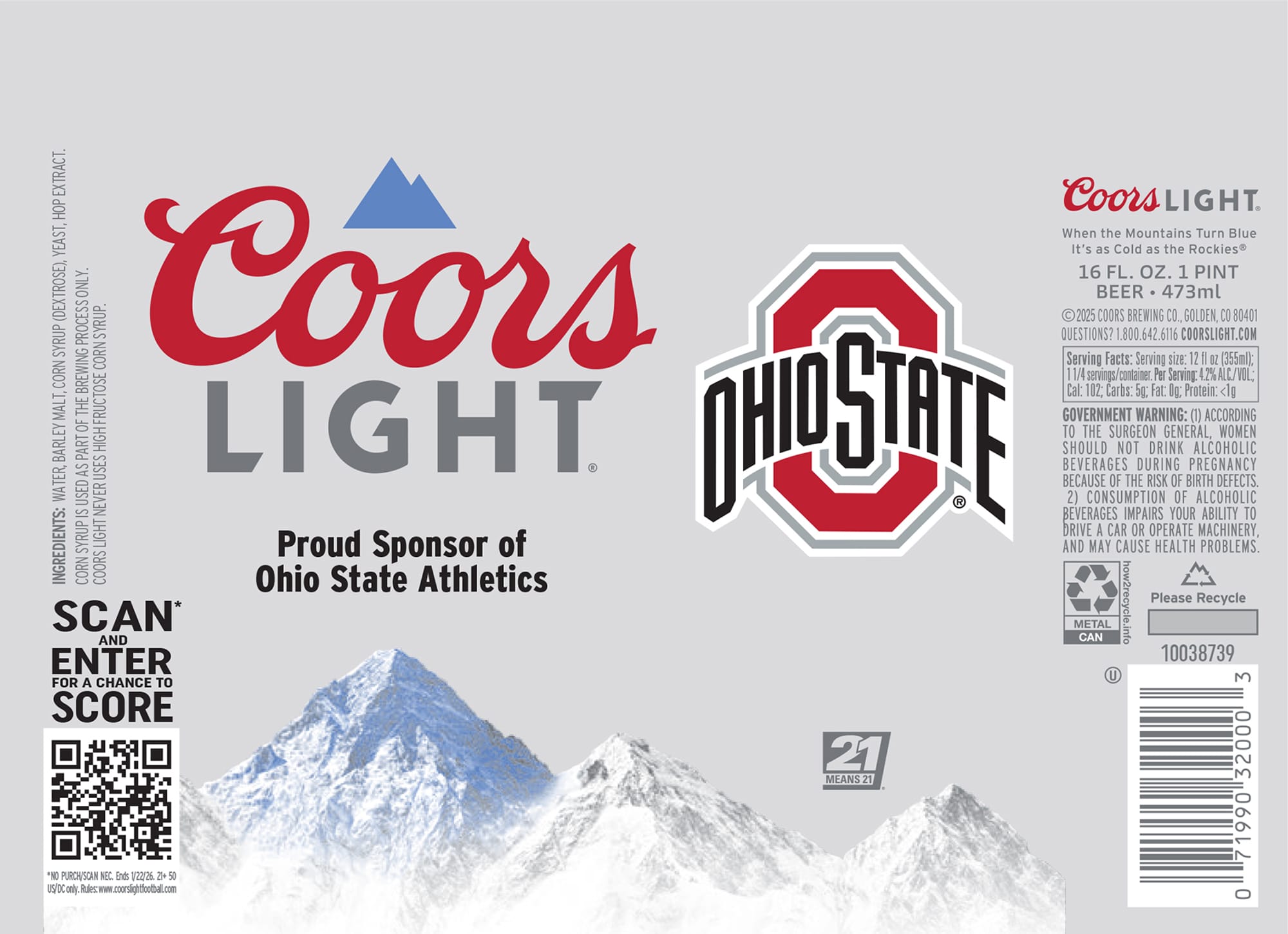 Coors Light by Coors Brewing Co. - beer label