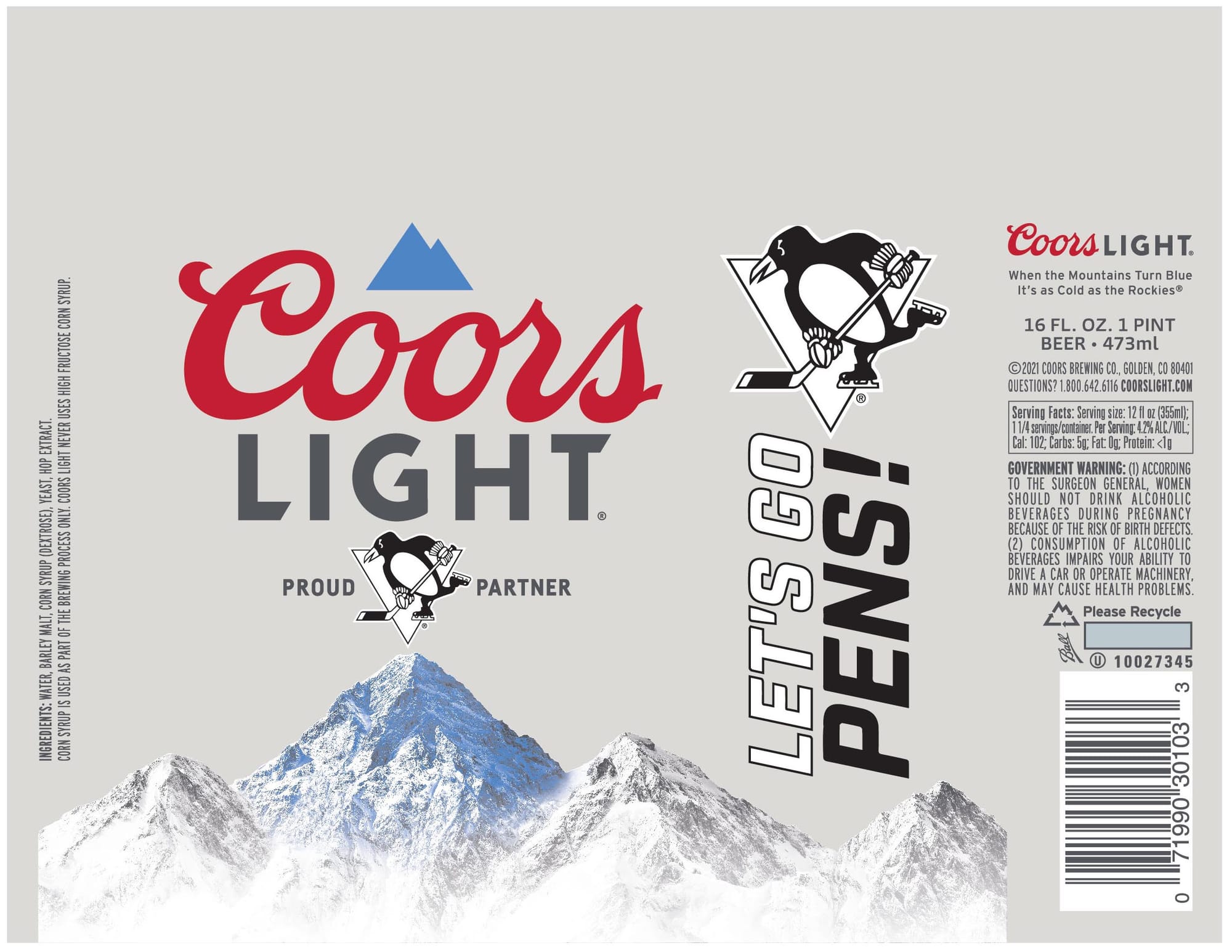 Coors Light by Coors Brewing Company - beer label