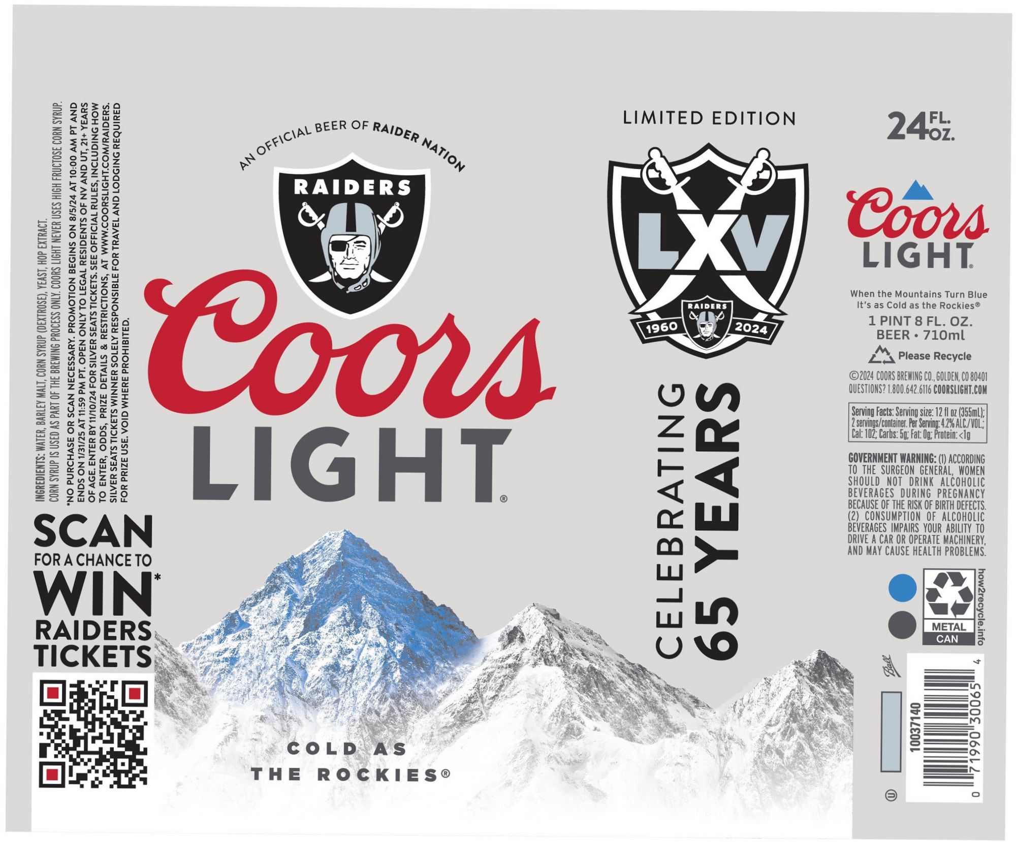 Coors Light Raiders 65th Anniversary by Coors Brewing Co. - beer label
