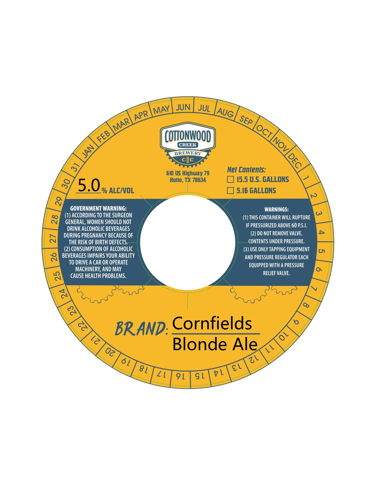 Cornfields Blonde Ale by Cottonwood Creek Brewery - beer label