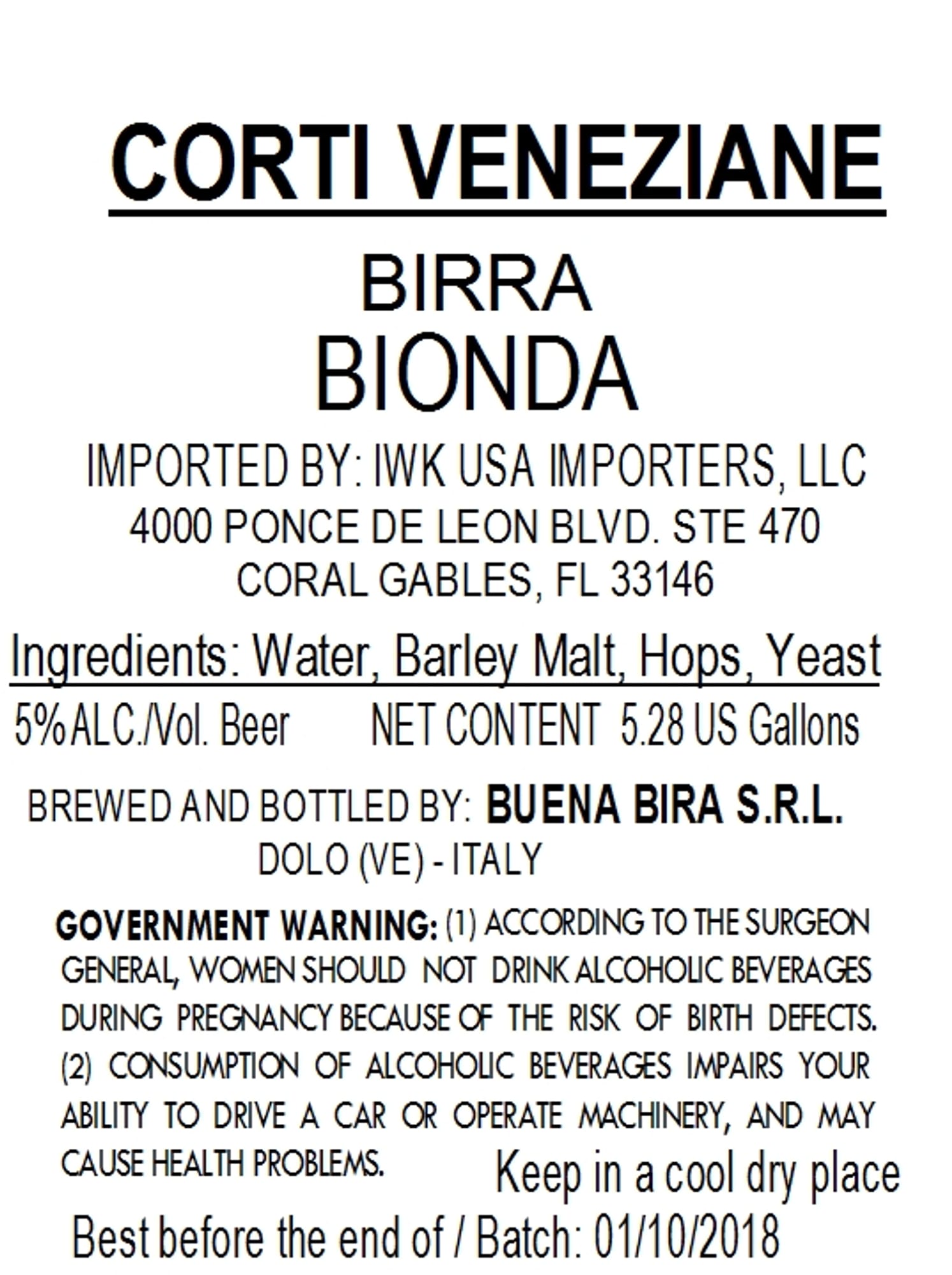 Corti Veneziane Birra Bionda by Buena Birra S.R.L. - beer label