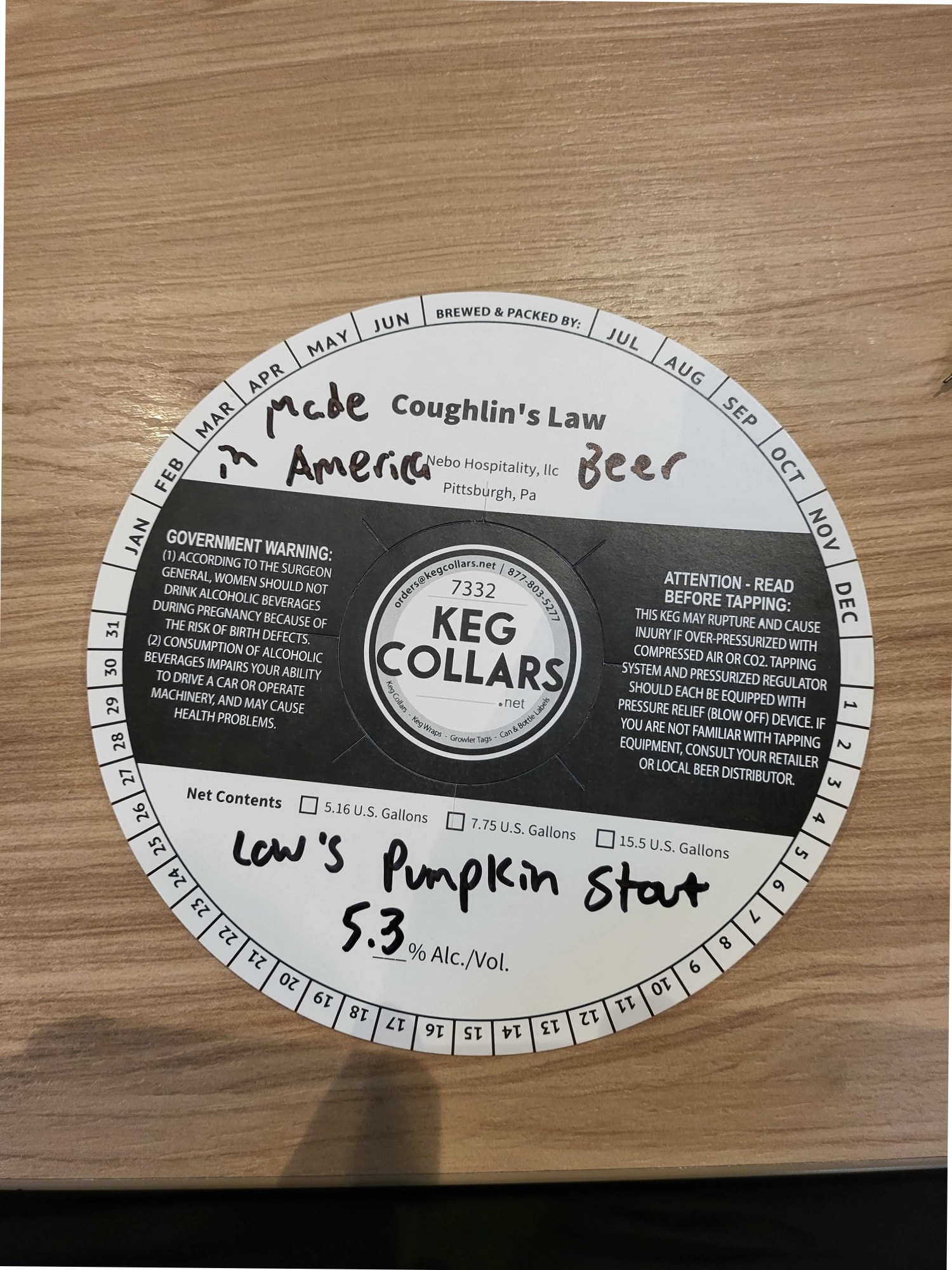 Coughlin’s Law Pumpkin Start by Nebo Hospitality, LLC - beer label