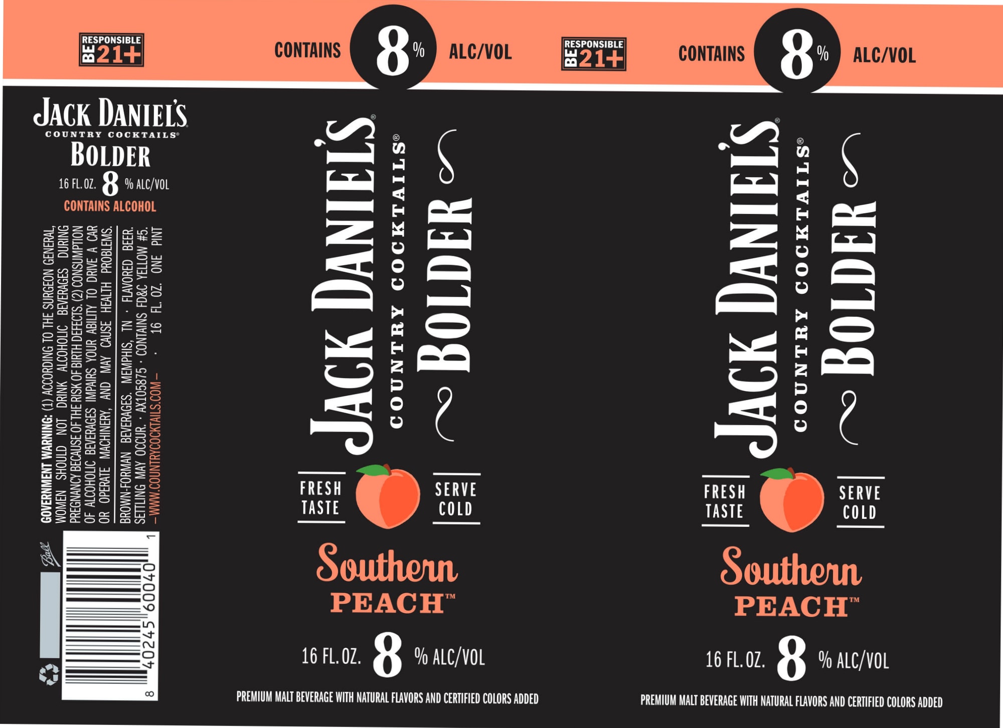 Country Cocktails Bolder Southern Peach by Jack Daniel’s - beer label