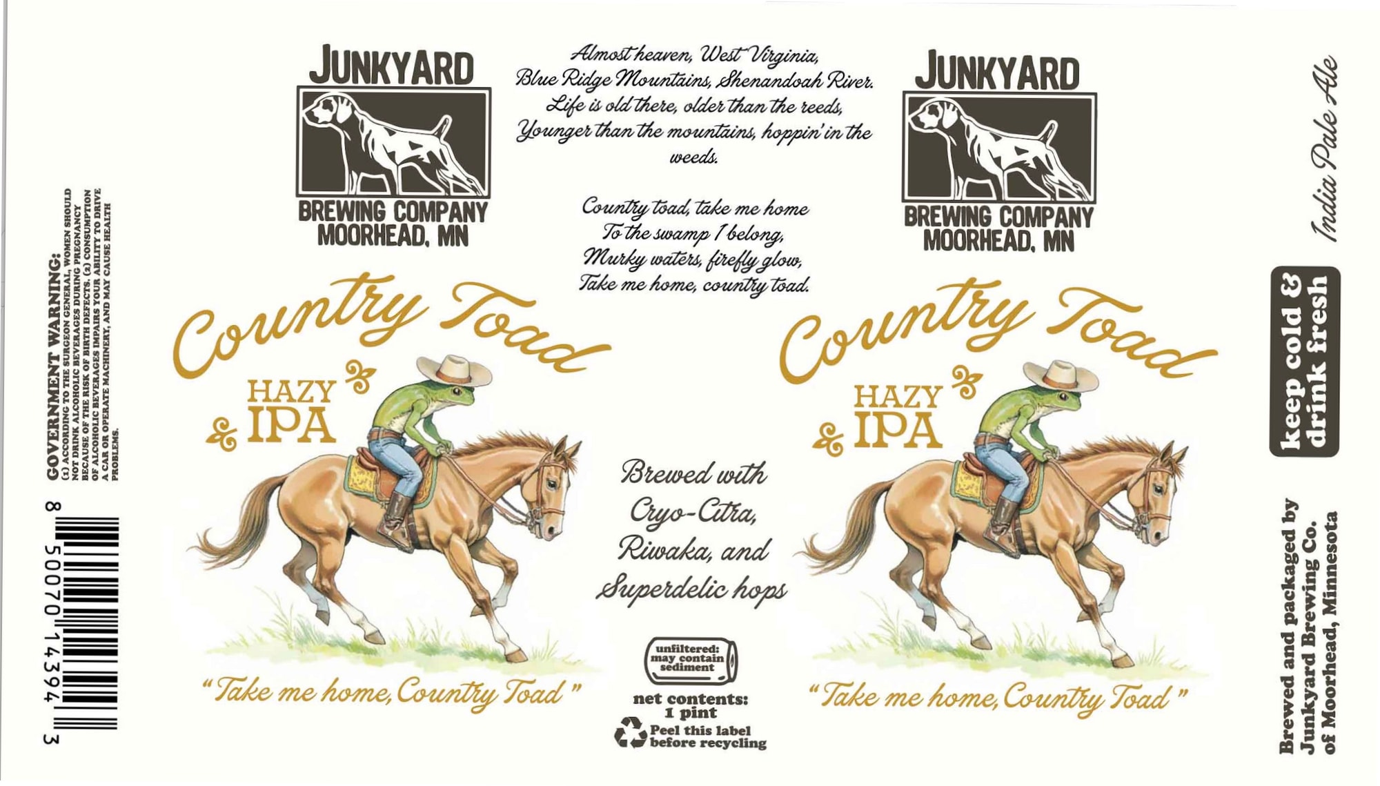 Country Toad by Junkyard Brewing - beer label