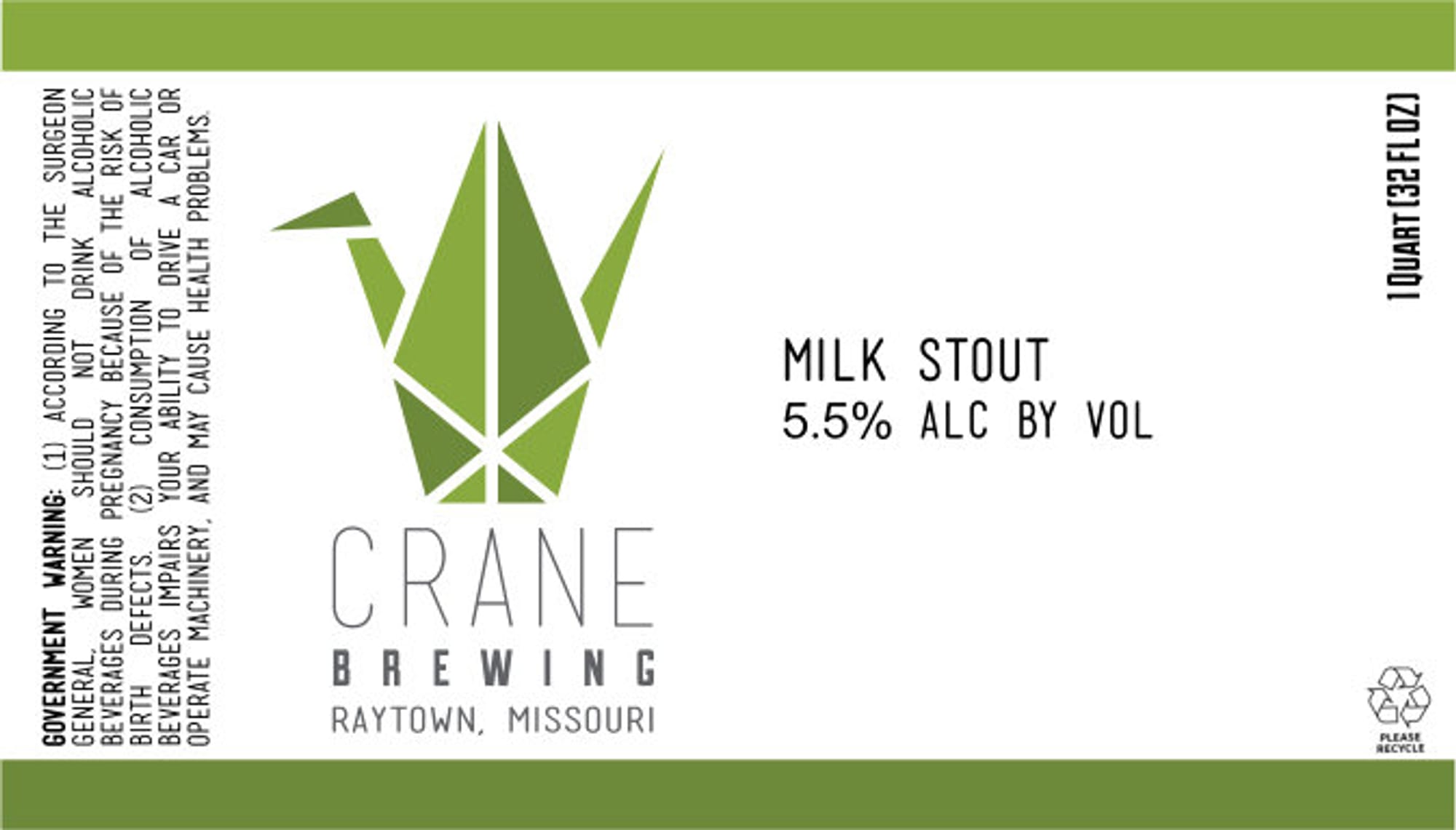 Milk Stout by Vol by Crane Brewing - beer label
