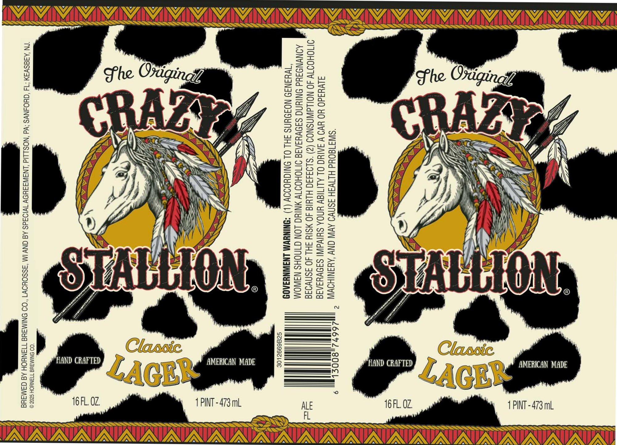 Crazy Stallion Lager by Hornell Brewing Co. - beer label