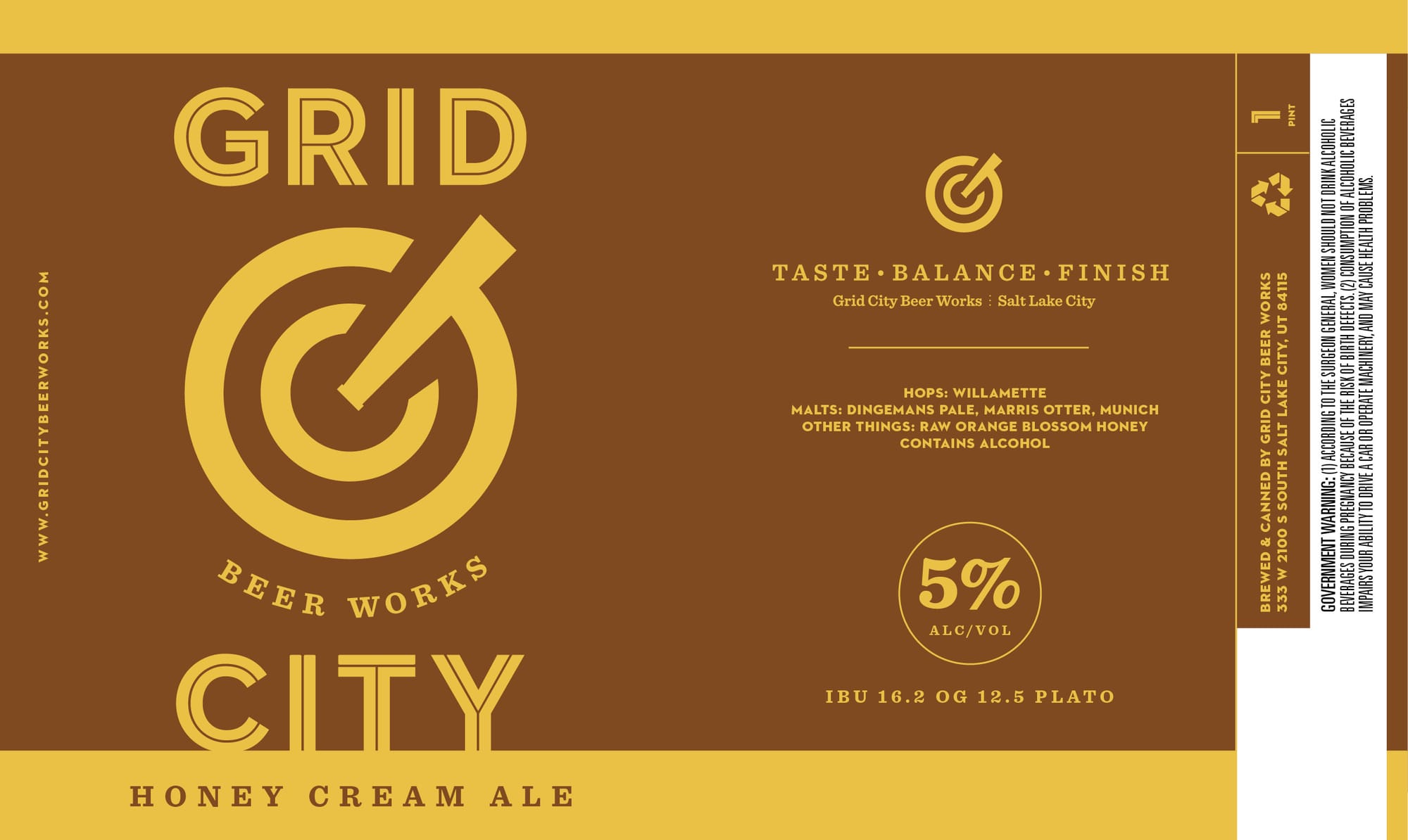 Honey Cream Ale by Grid City Beer Works - beer label