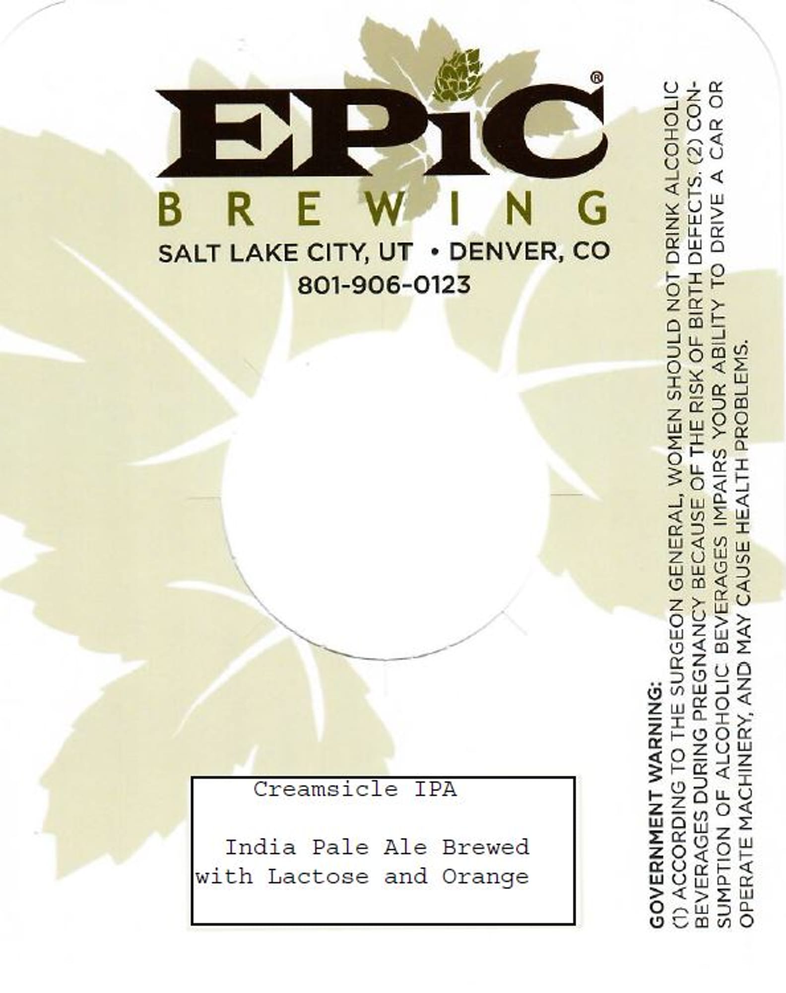 Creamscicle IPA by Epic Brewing - beer label