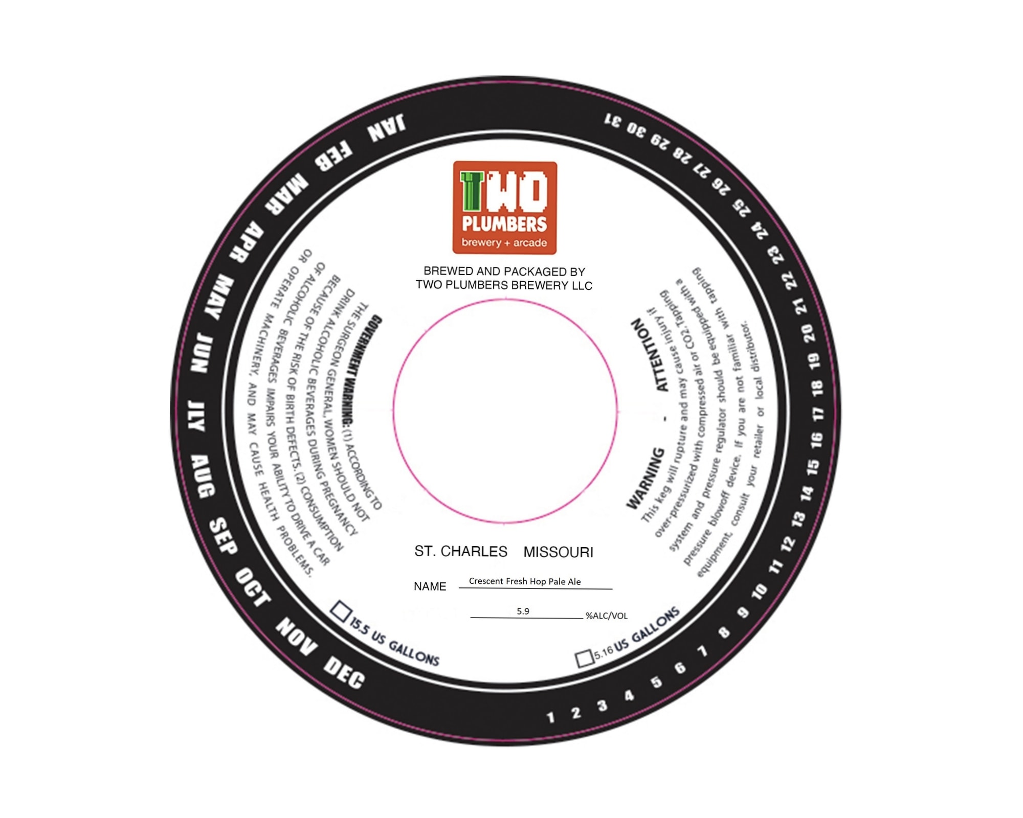 Crescent Fresh Hop Pale Ale by Two Plumbers Brewery & Arcade - beer label