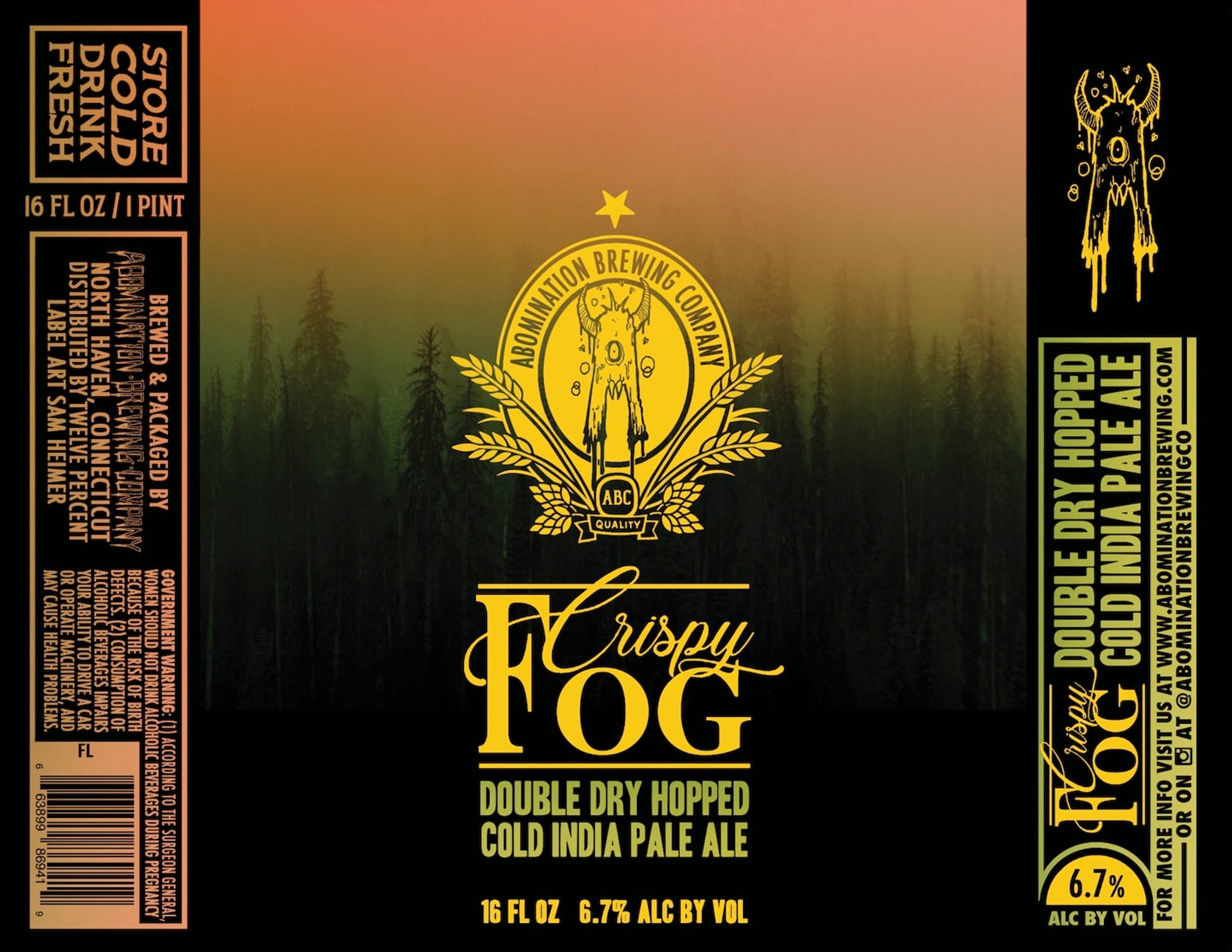Crispy Fog Double Dry Hopped Cold India Pale Ale by Abomination Brewing Company - beer label
